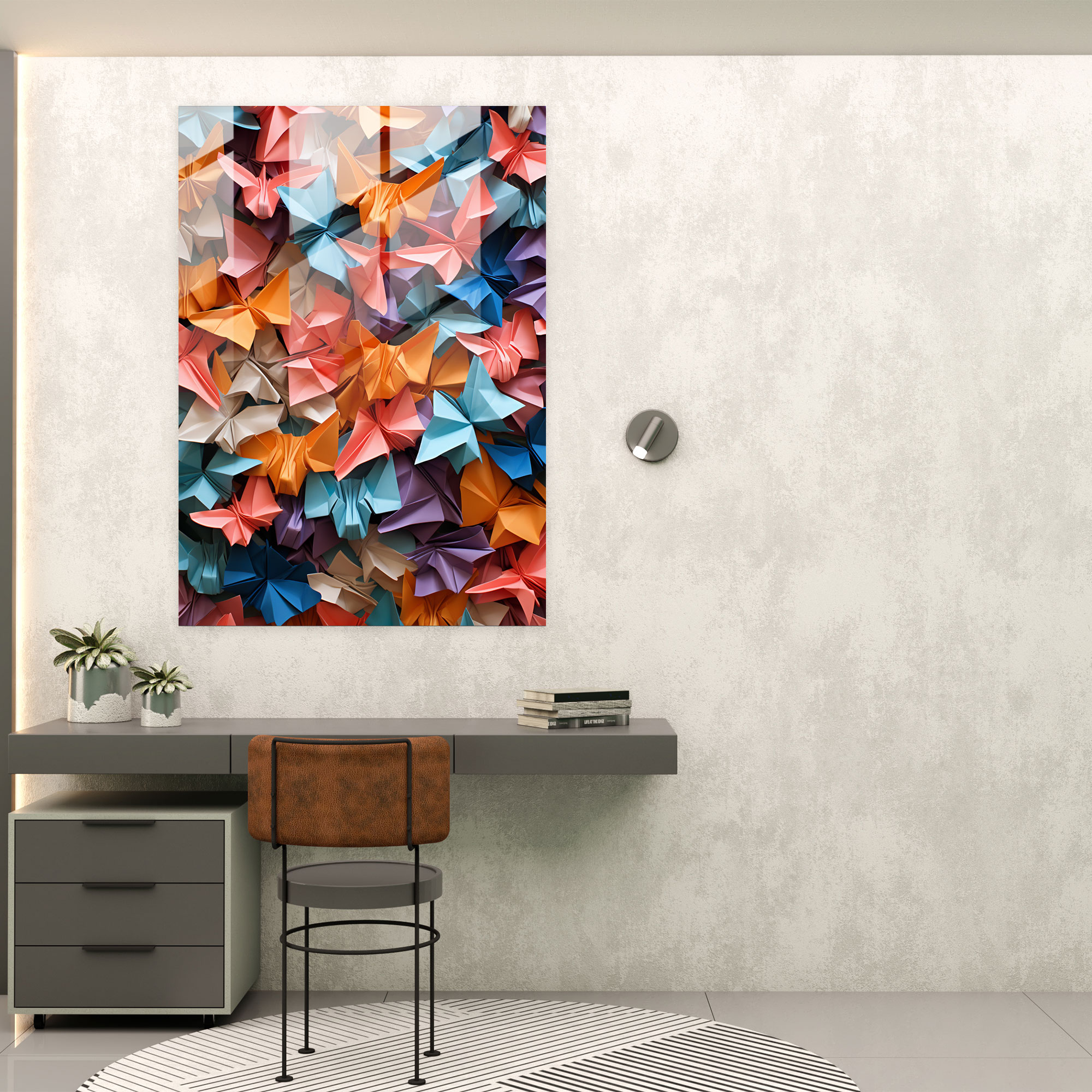 Origami Glass Print - Patterned Tapestry - Origami, Intricacy, Glass Art, Origami