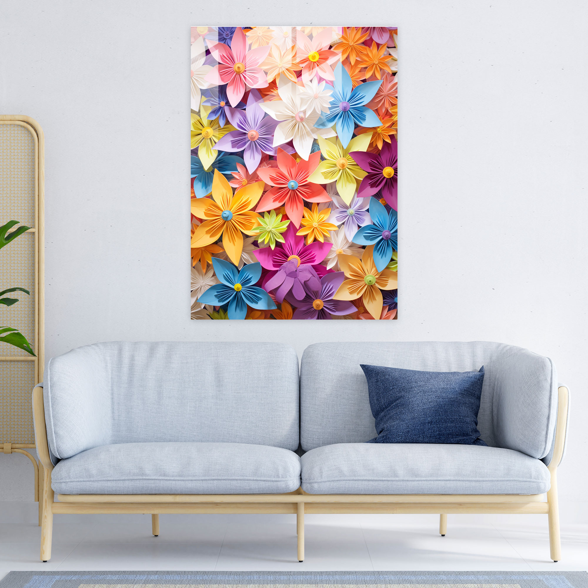 Origami Glass Print - Vibrant Flowers - Origami, Glass Wall Art, Vibrant Flowers, Wall Decoration