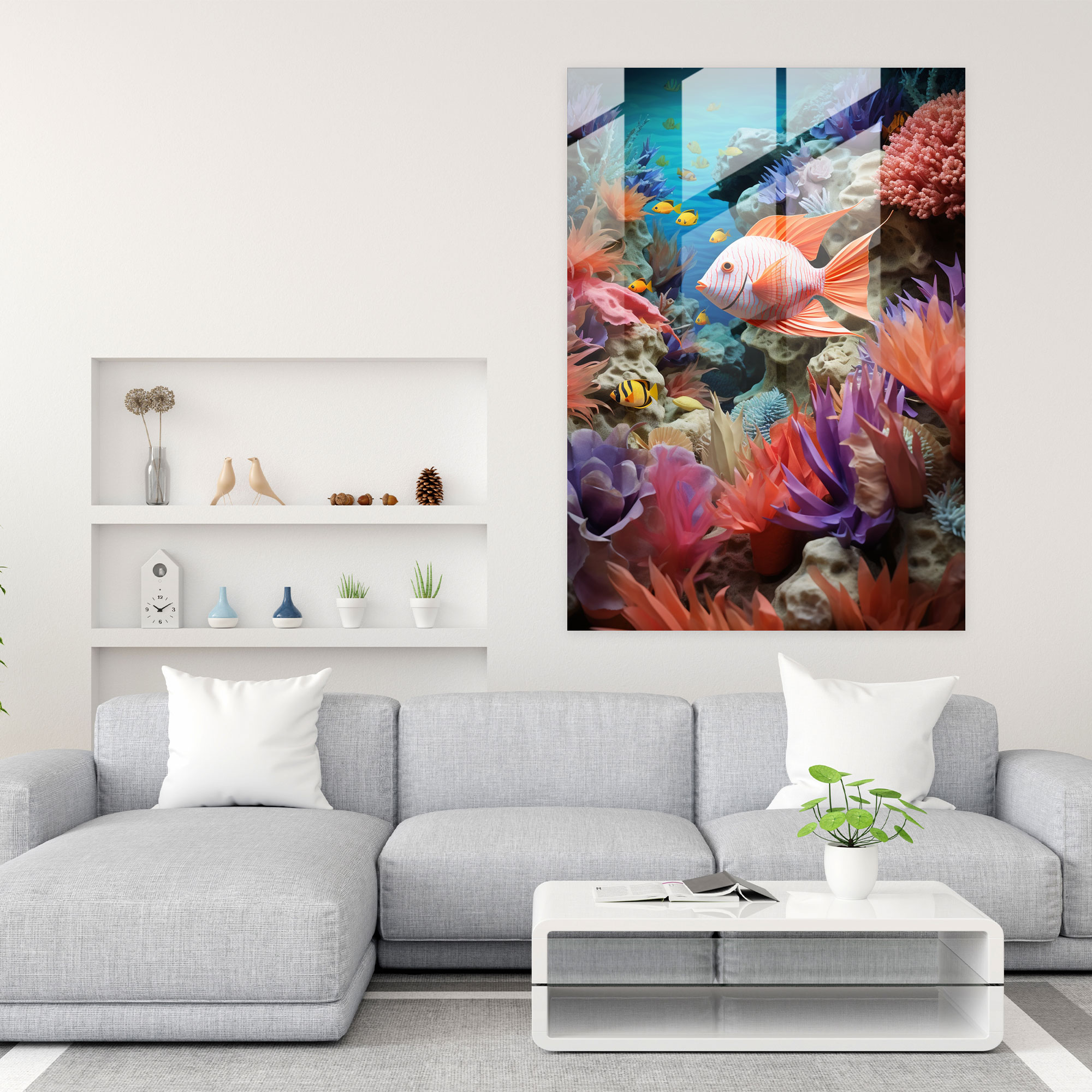 Origami Glass Wall Art - Marine Paradise - Origami, Origami, Underwater Paradise, Coral Reefs