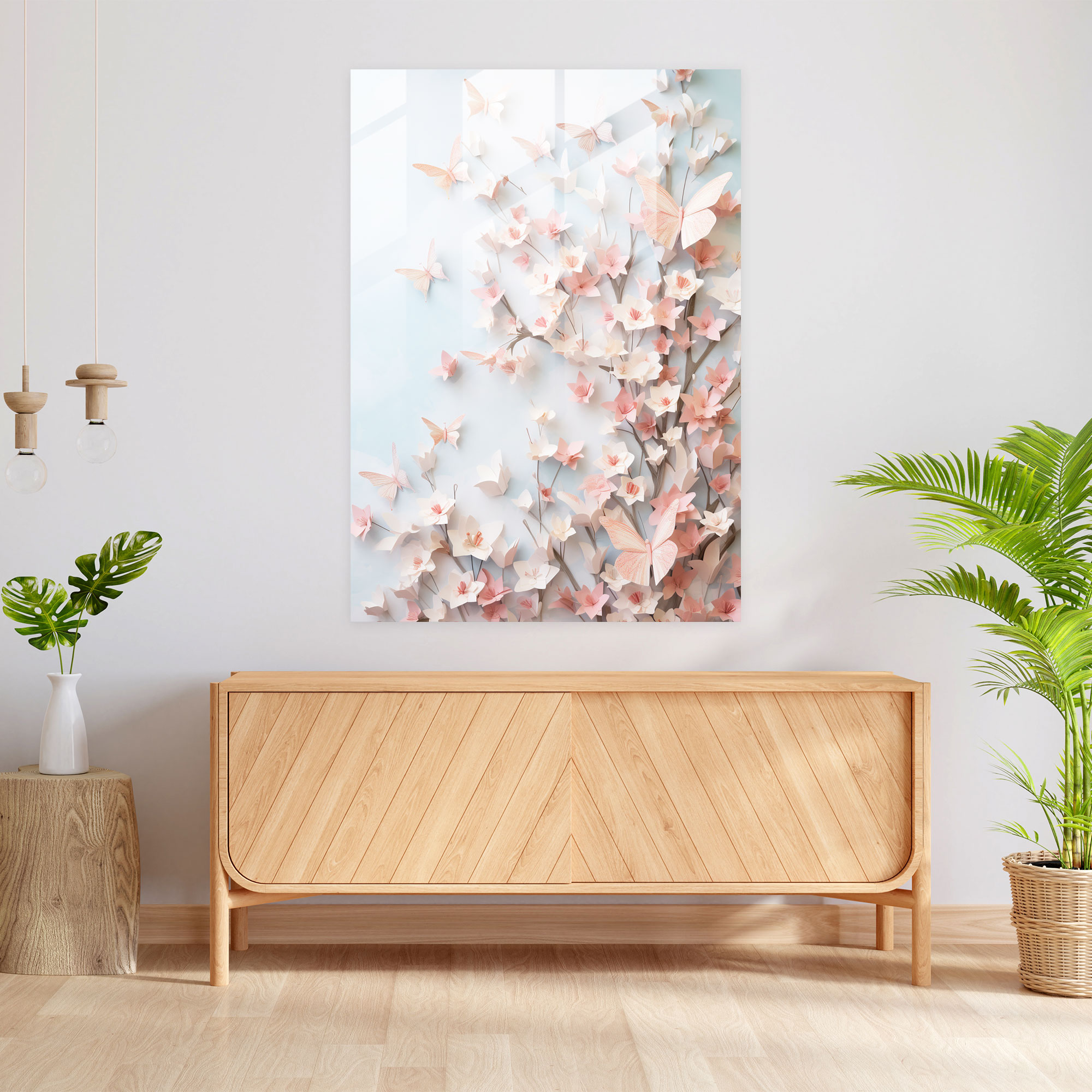Origami Glass Wall Art - Delicate Butterflies - Origami, Glass Print, Home Decoration, Serene Garden