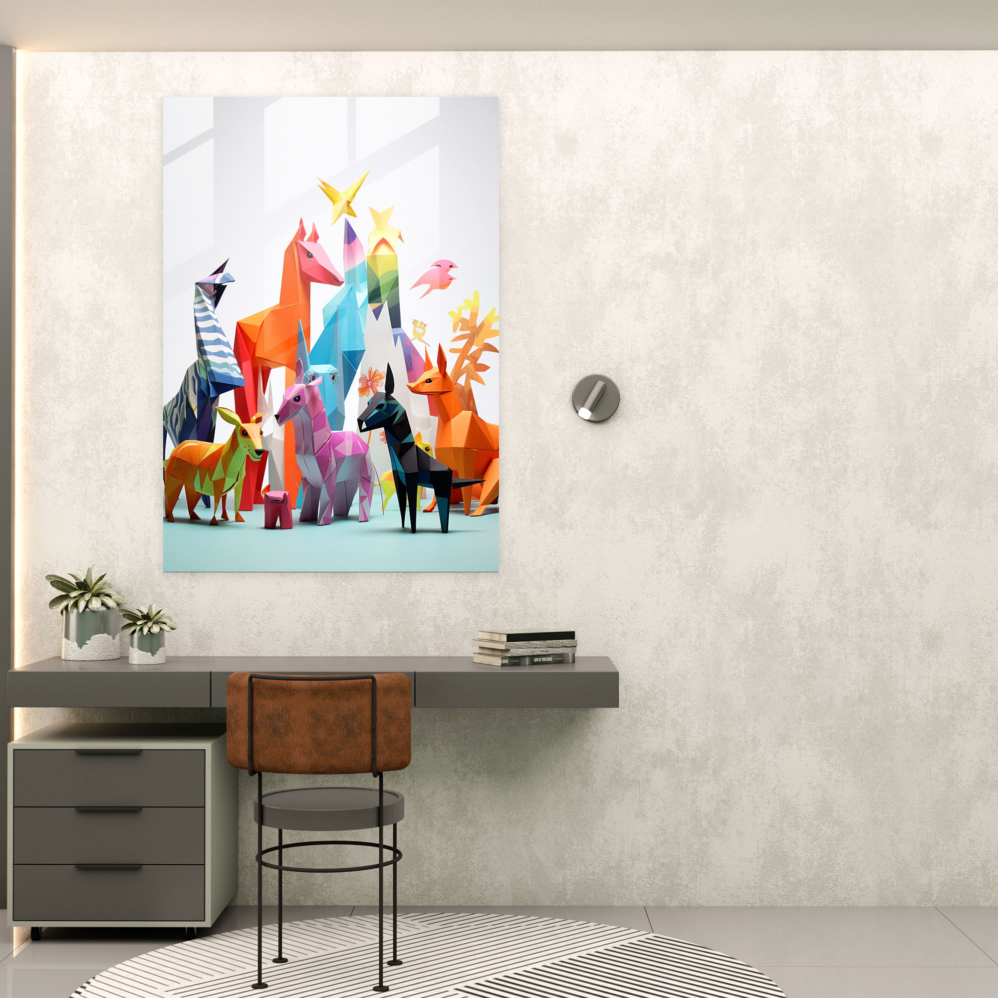 Whimsical Origami Glass Print - Origami, Whimsy, Home Decoration, Origami Animals