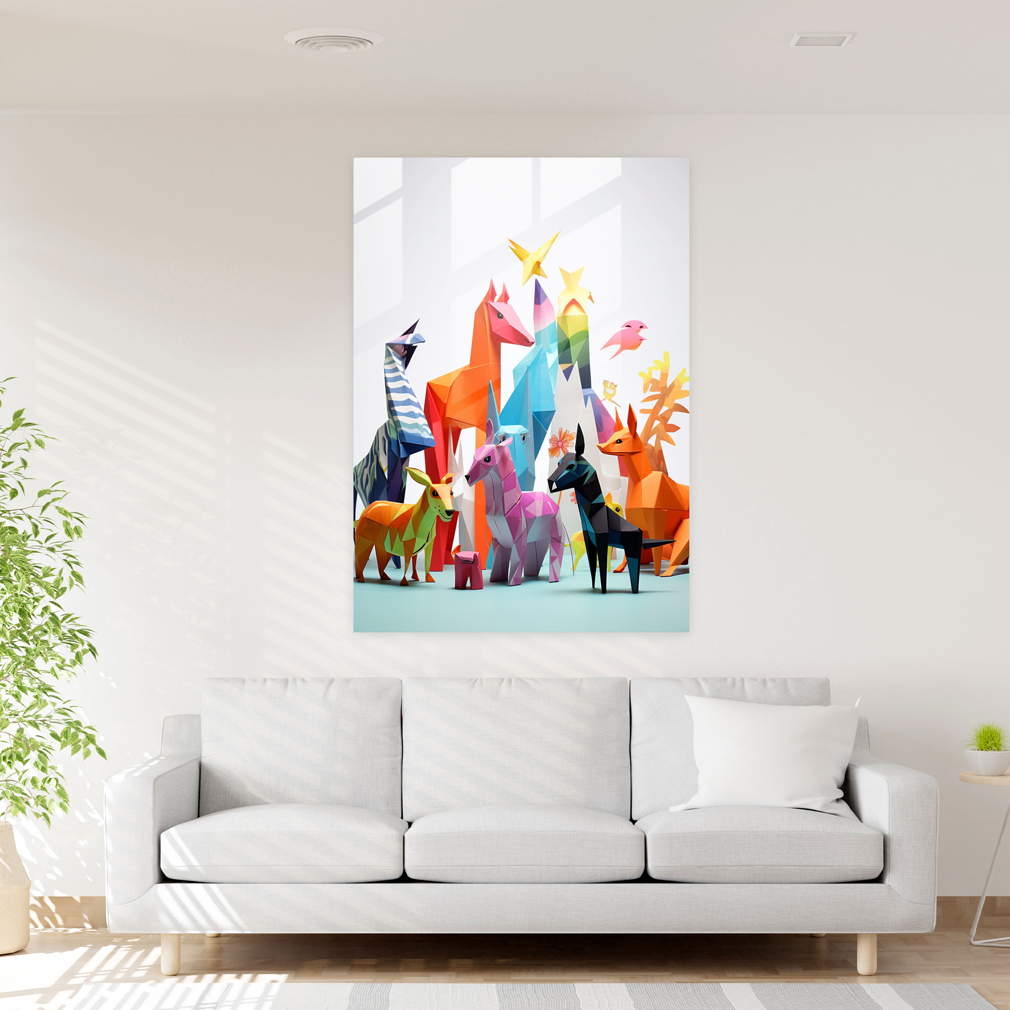 Whimsical Origami Glass Print - Origami, Whimsy, Home Decoration, Origami Animals