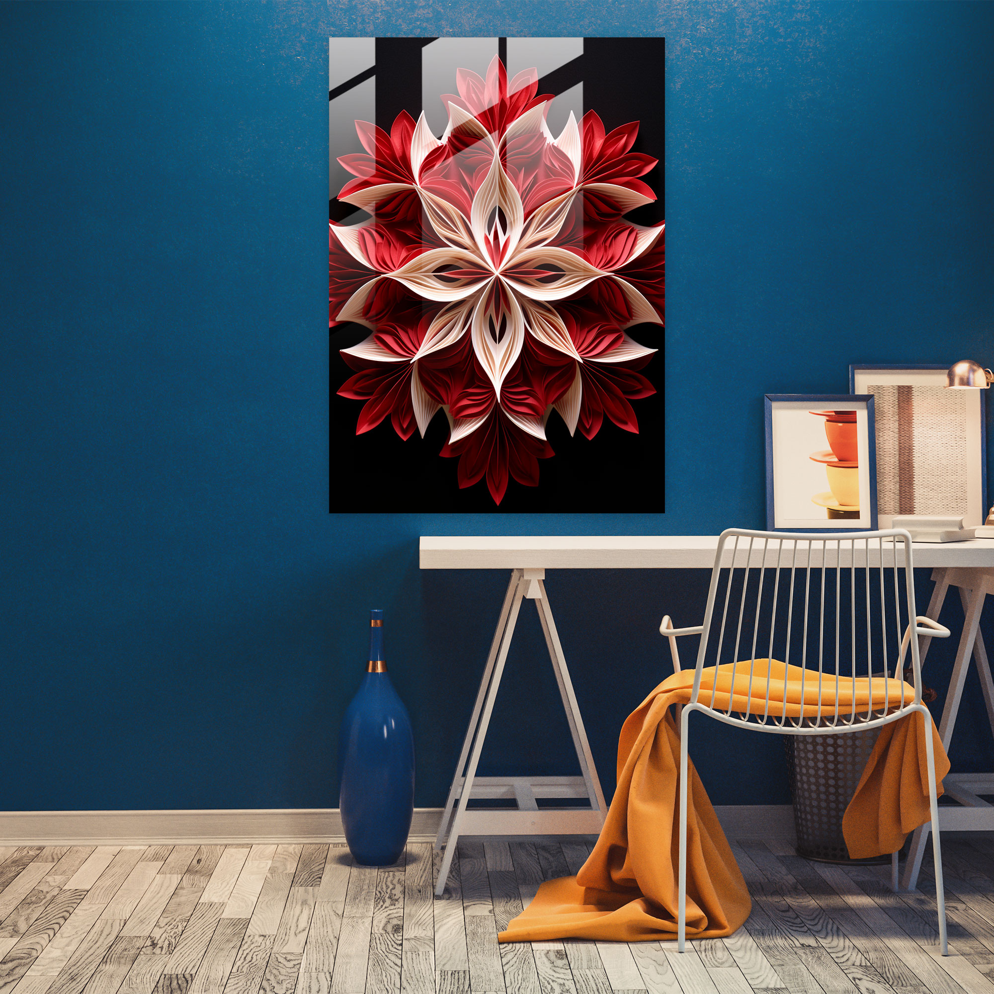 Symmetrical Origami Glass Wall Art - Origami, Glass Art, Intricately Folded, Symmetrical Design