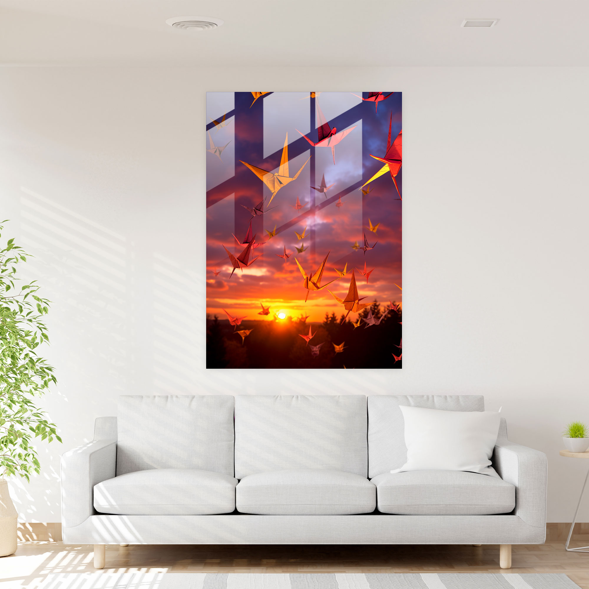 Tranquil Origami Glass Print - Origami, Delicate Details, Freedom, Serene Atmosphere