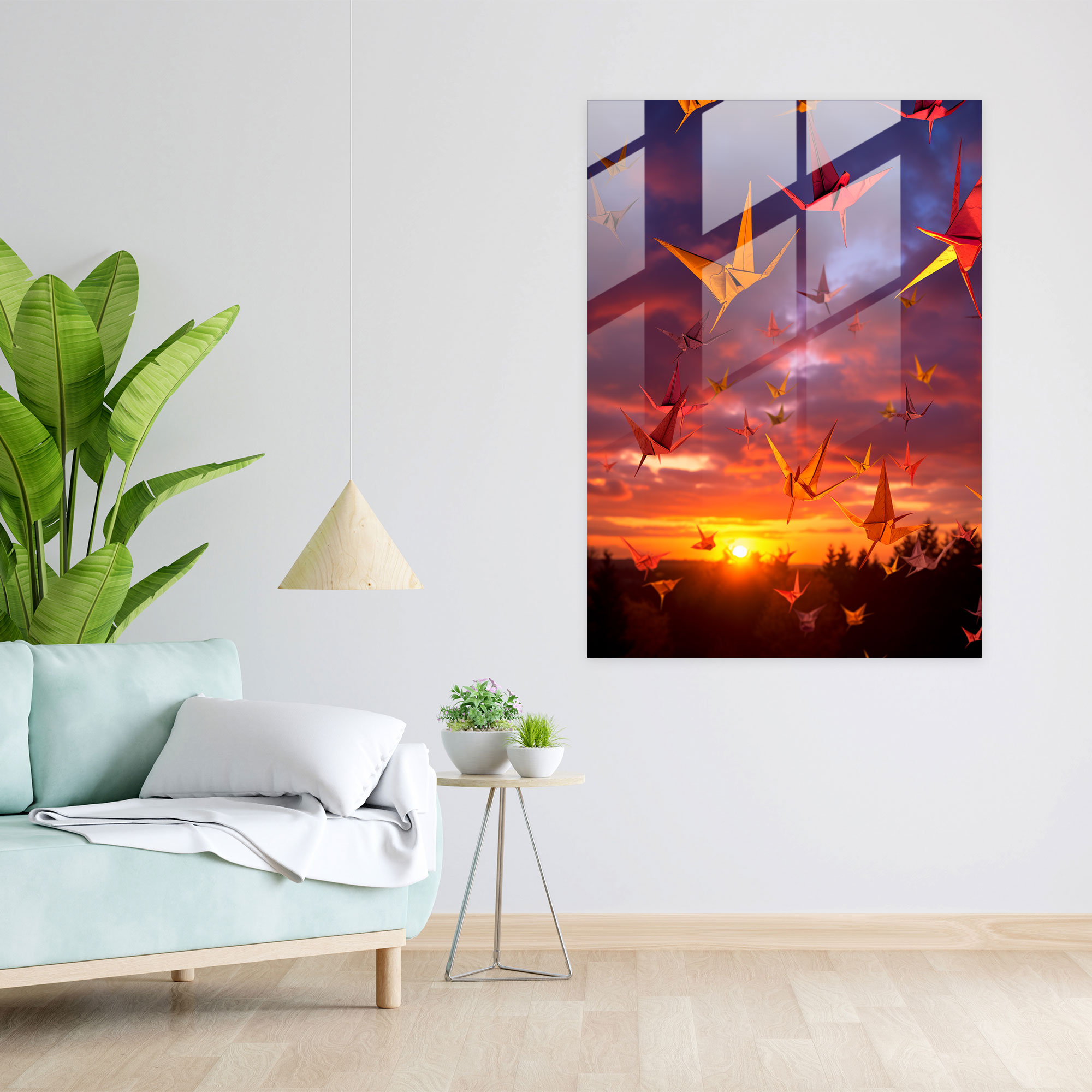 Tranquil Origami Glass Print - Origami, Delicate Details, Freedom, Serene Atmosphere