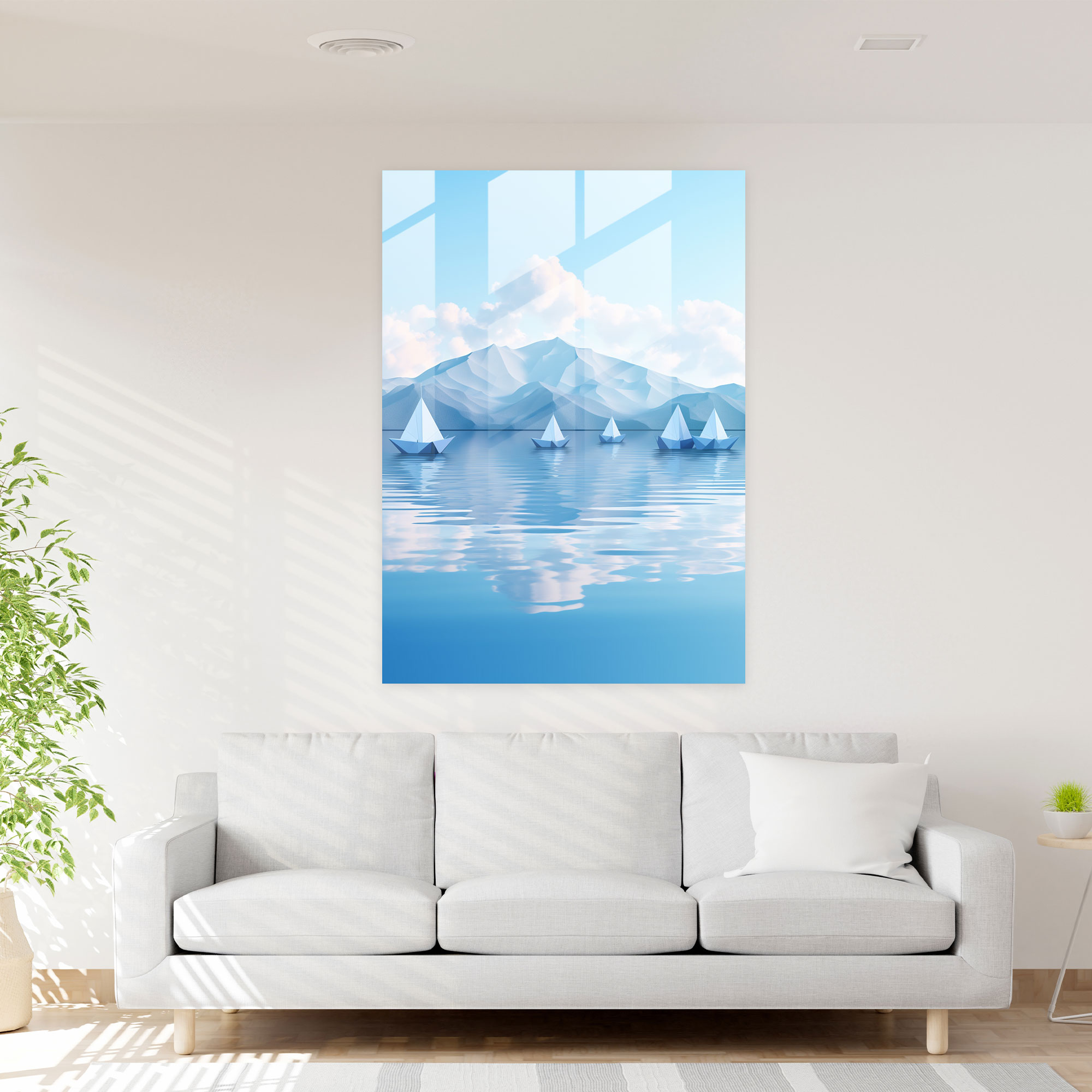 Origami Boats Glass Wall Art - Origami, Origami Boats, Serenity, Nature