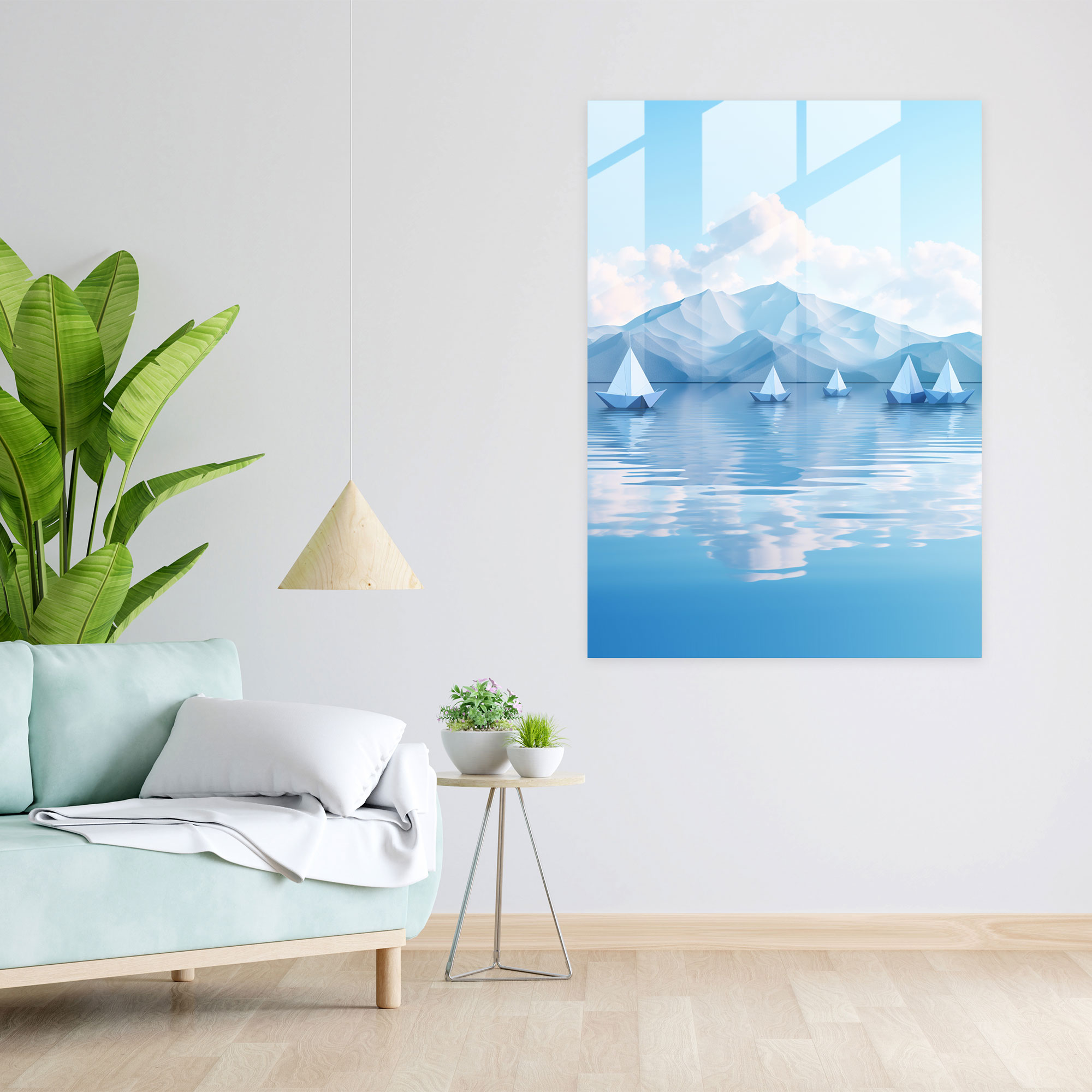 Origami Boats Glass Wall Art - Origami, Origami Boats, Serenity, Nature