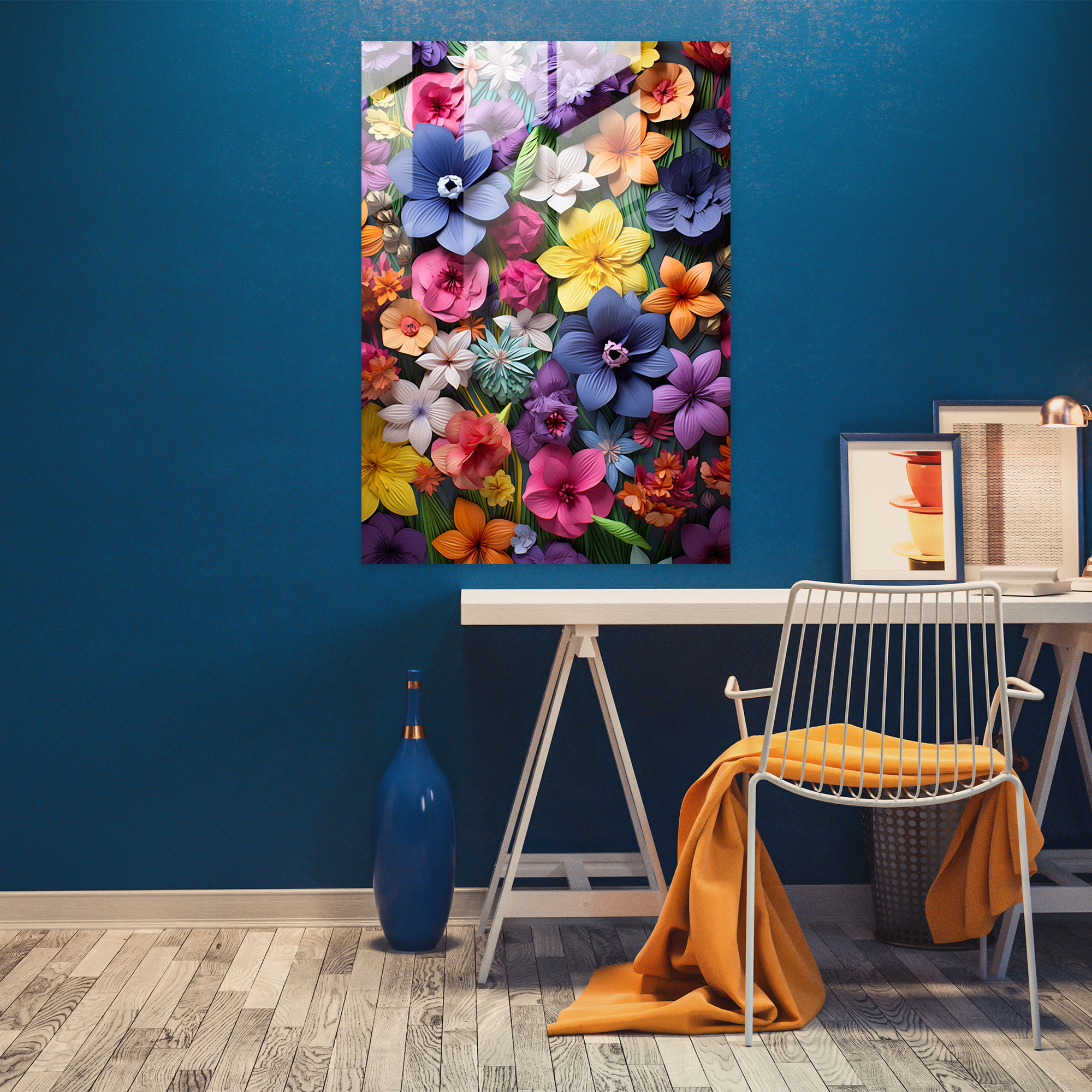 Blooming Origami Glass Print - Origami, Delicate Petals, Origami, Vibrant Colors