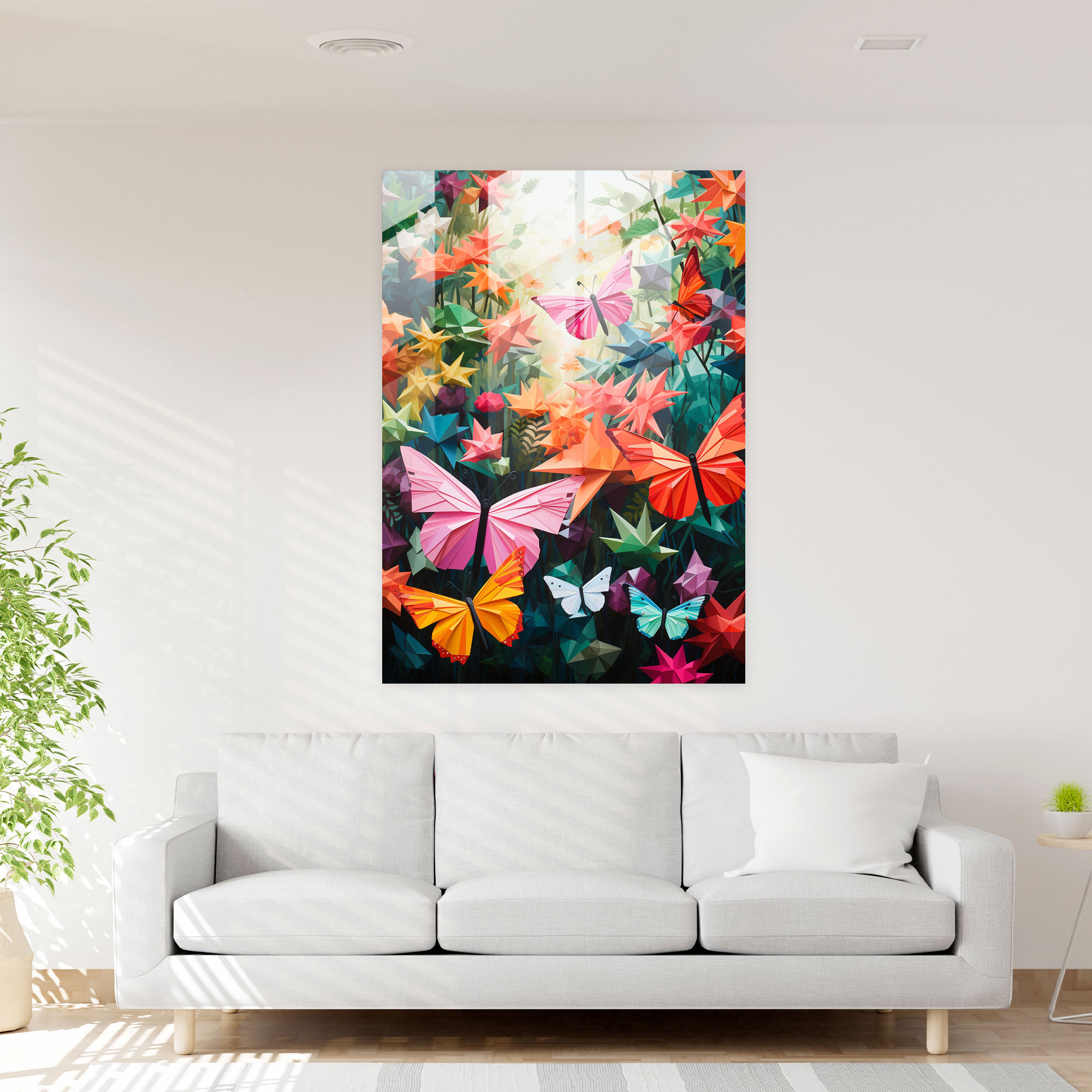 Dreamy Garden Origami Glass Print - Origami, Origami, Glass Art, Home Decoration