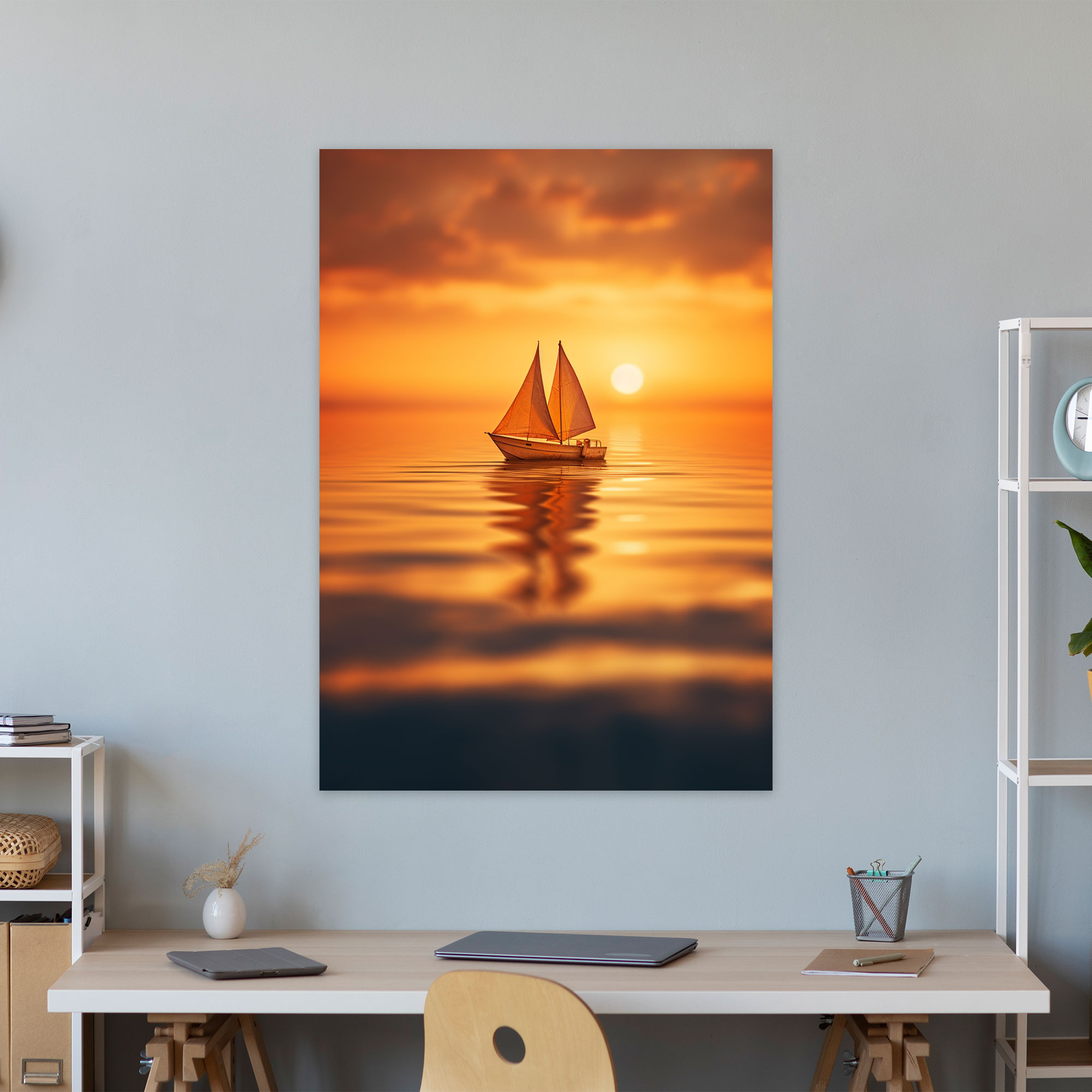 Sunset Origami Sailboat Canvas Print - Origami, Wanderlust, Golden Sunset, Canvas Wall Art