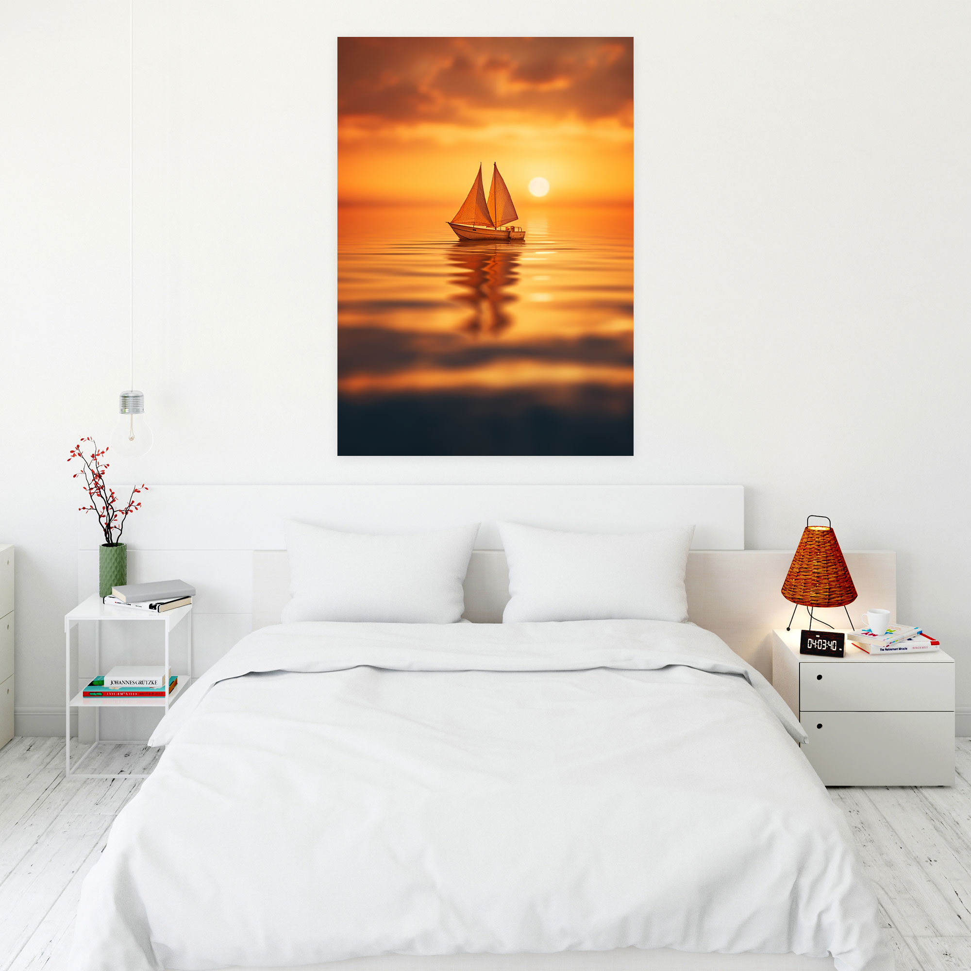 Sunset Origami Sailboat Canvas Print - Origami, Wanderlust, Golden Sunset, Canvas Wall Art