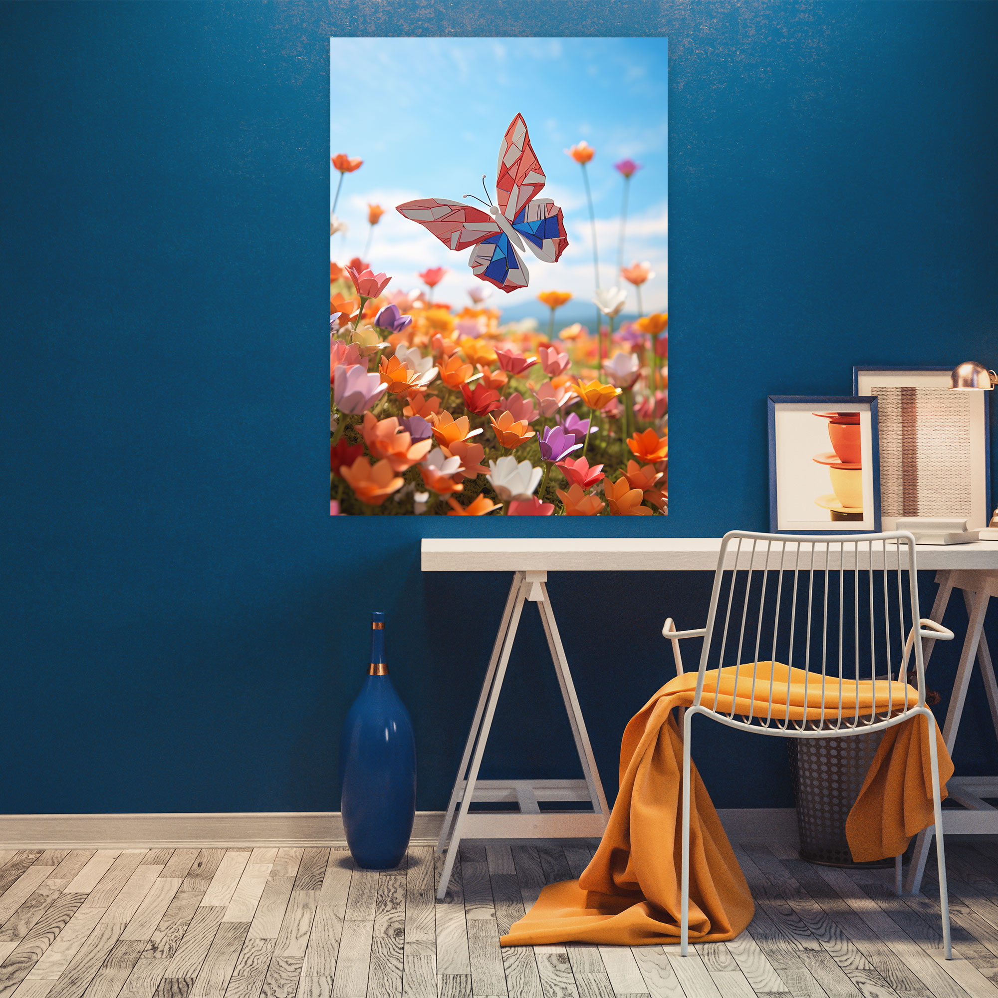 Wildflower Origami Butterfly Wall Art - Origami, Elegance, Captivating Scene, Grace Of Nature