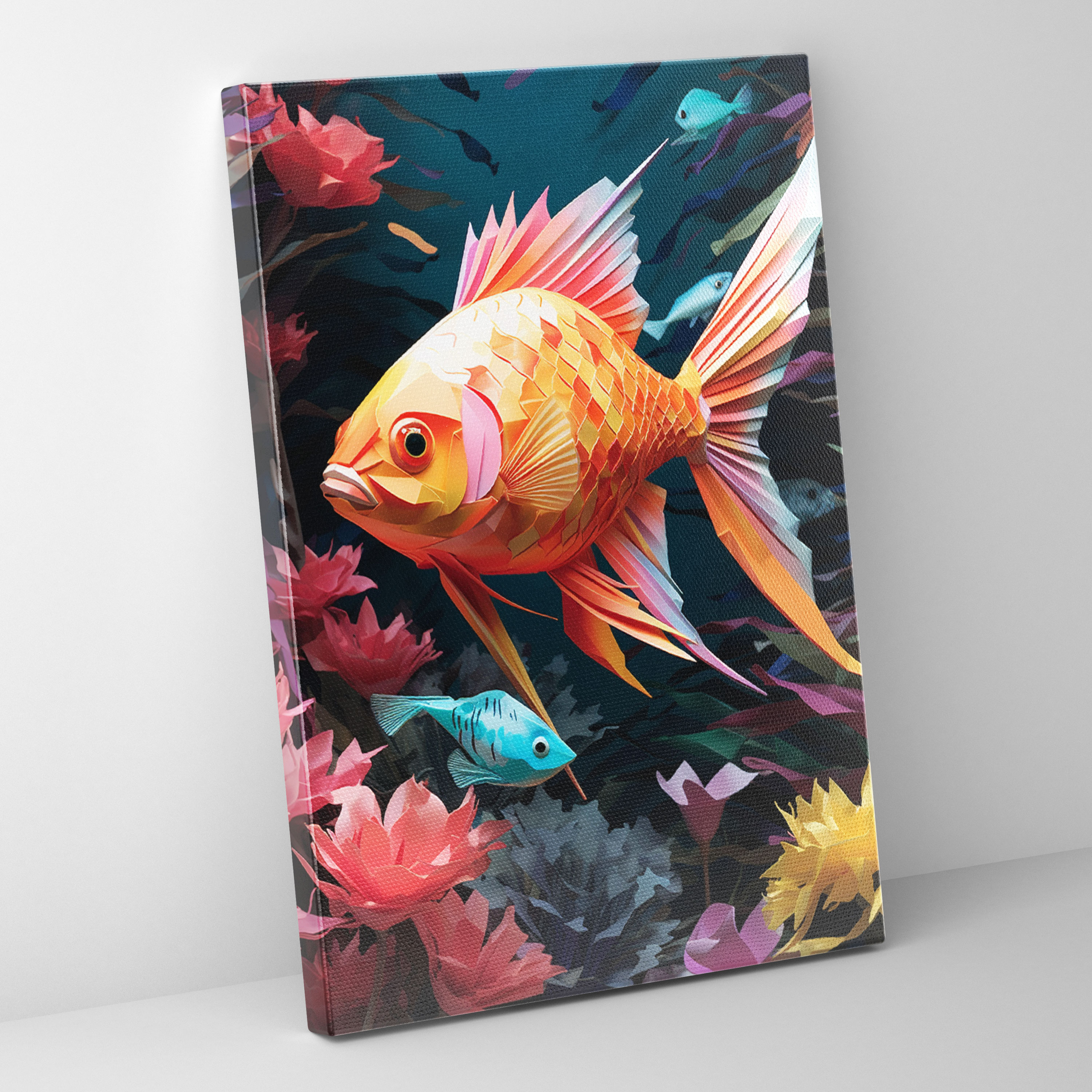 Underwater Origami Fish Canvas Print - Origami, Canvas Wall Art, Awe-Inspiring, Durability