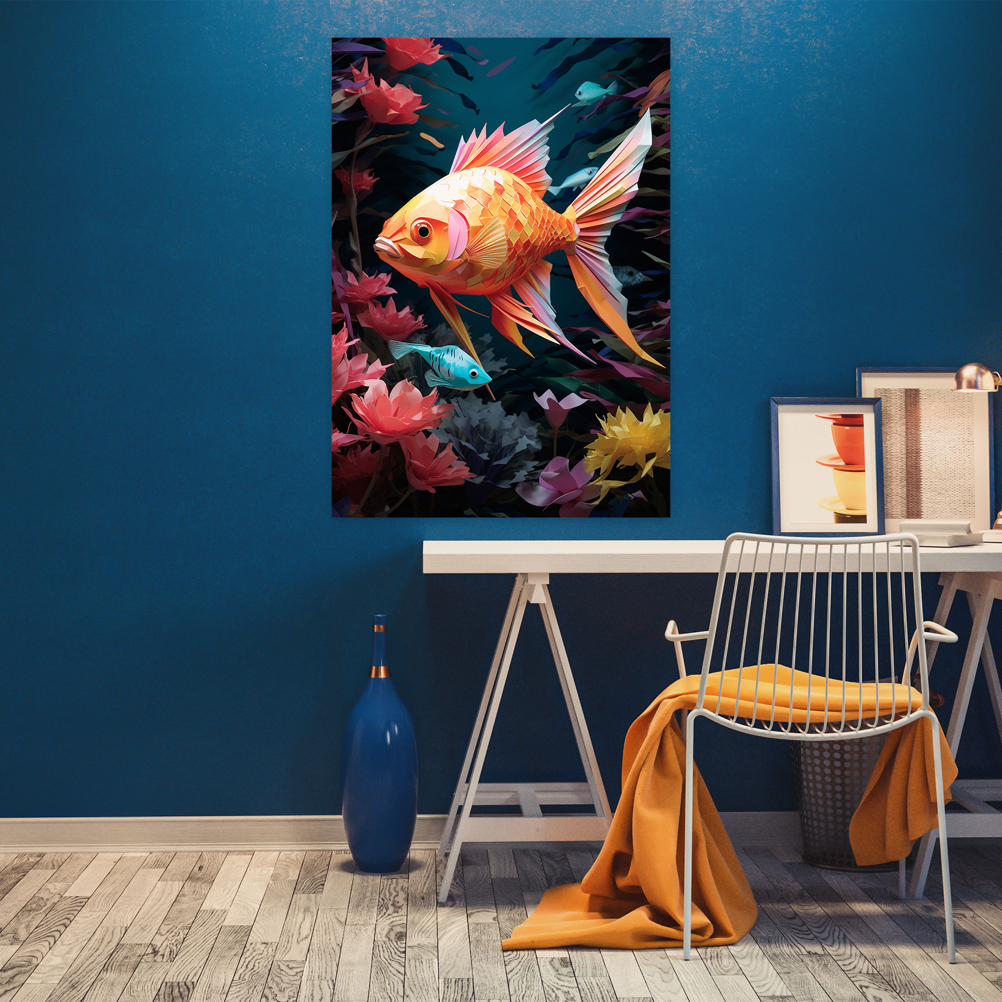 Underwater Origami Fish Canvas Print - Origami, Canvas Wall Art, Awe-Inspiring, Durability
