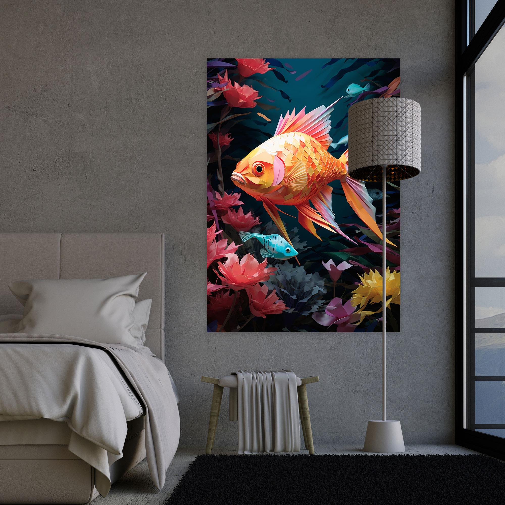 Underwater Origami Fish Canvas Print - Origami, Canvas Wall Art, Awe-Inspiring, Durability