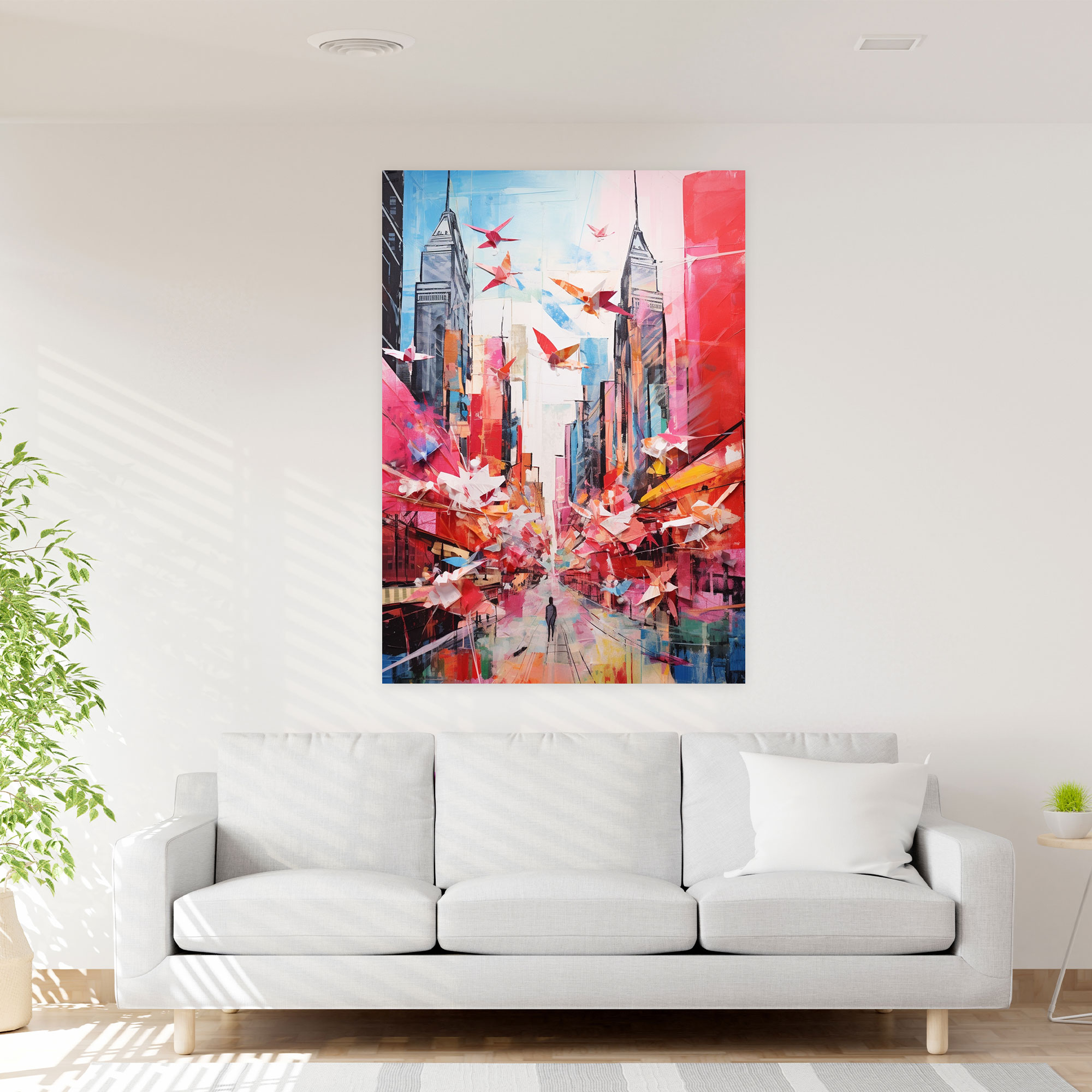 Origami Cranes City Canvas Print - Origami, Wall Decoration, Urban Life, Canvas