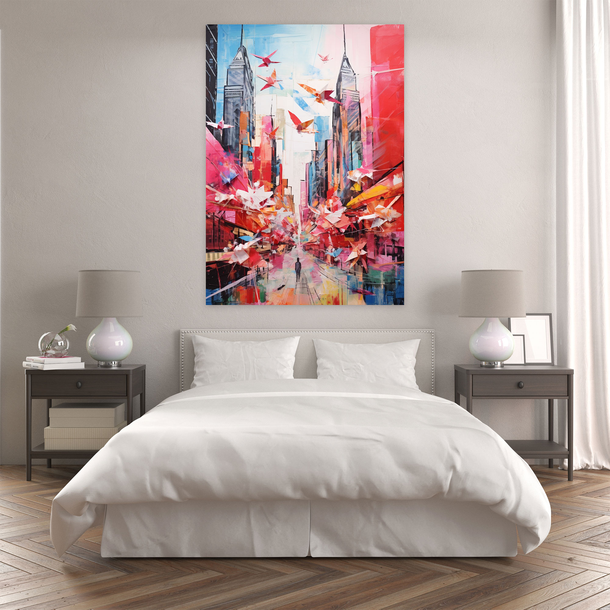 Origami Cranes City Canvas Print - Origami, Wall Decoration, Urban Life, Canvas