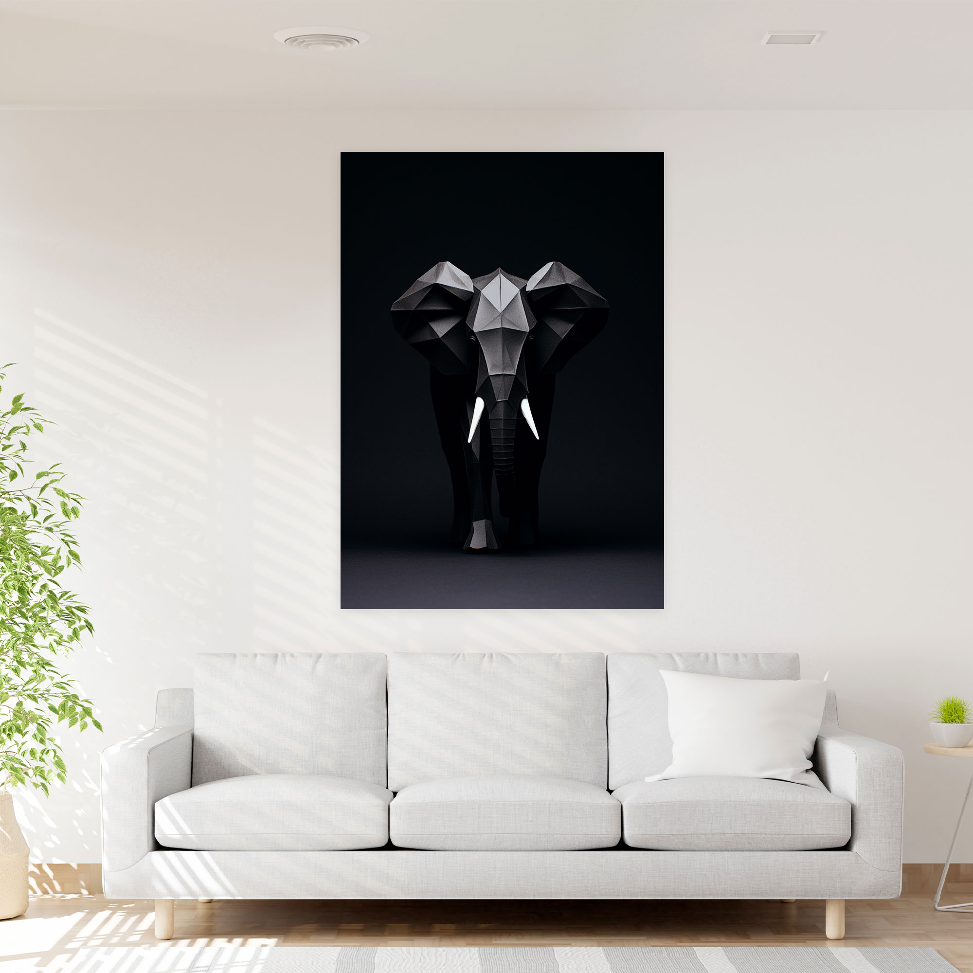 Origami Elephant Wall Art - Origami, Black And White, Strength, Canvas Print