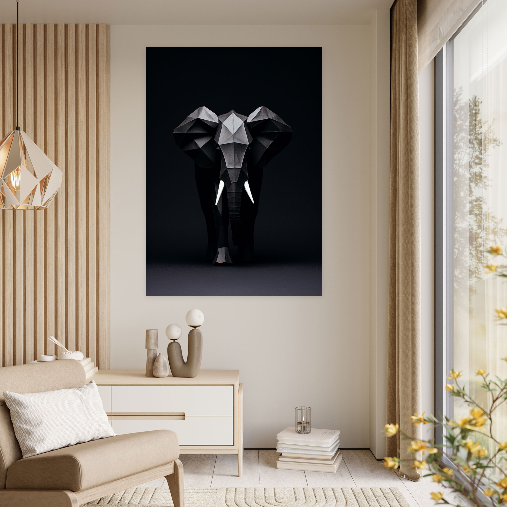 Origami Elephant Wall Art - Origami, Black And White, Strength, Canvas Print