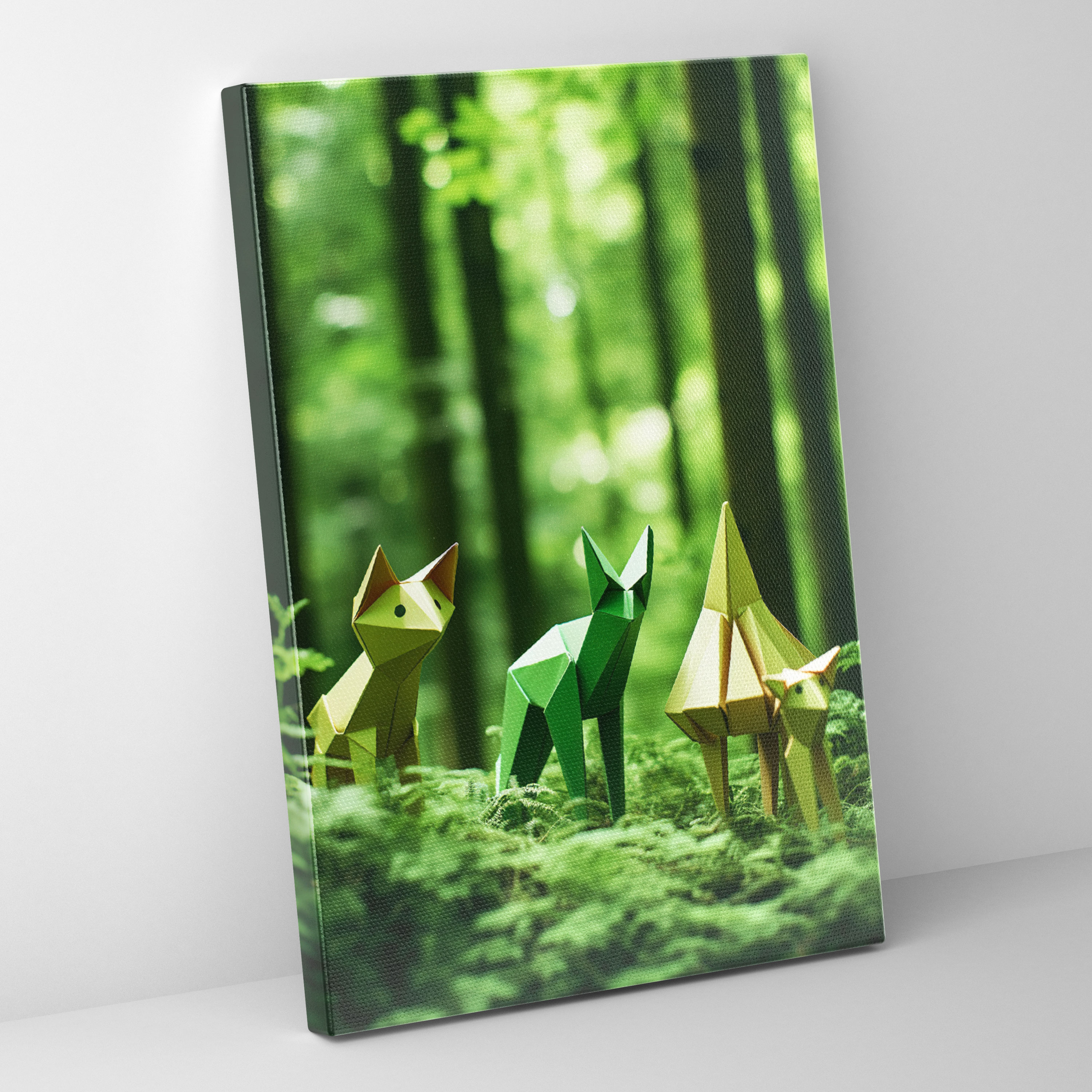 Origami Animals Canvas Print - Origami, Canvas Wall Art, Lush Green Forest, Origami Animals