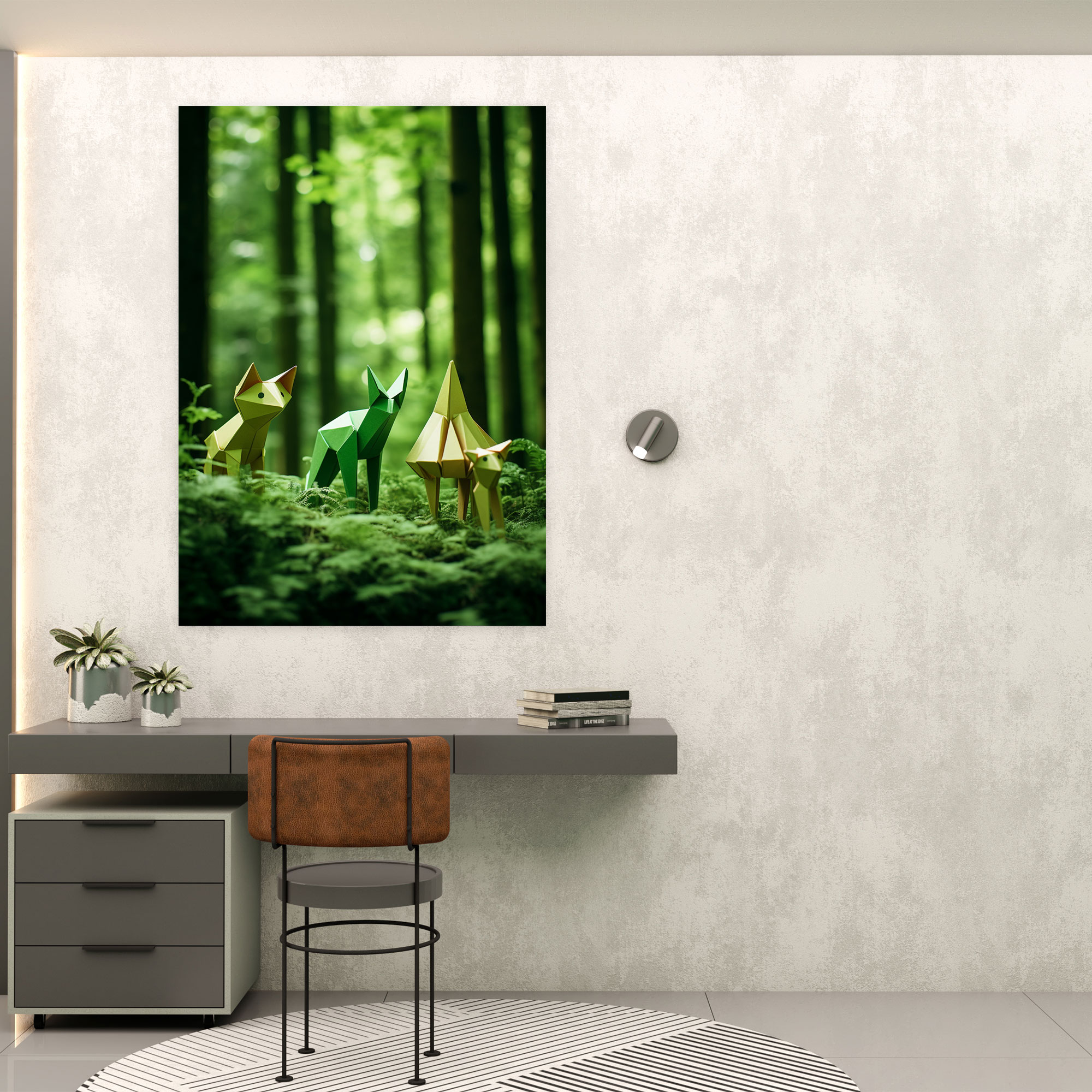 Origami Animals Canvas Print - Origami, Canvas Wall Art, Lush Green Forest, Origami Animals