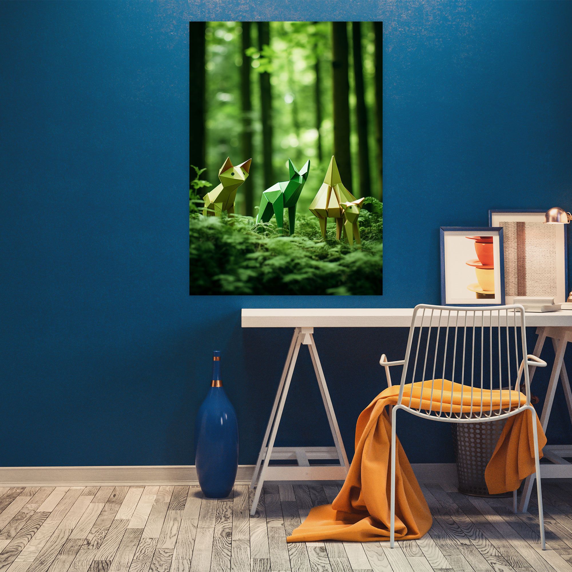 Origami Animals Canvas Print - Origami, Canvas Wall Art, Lush Green Forest, Origami Animals