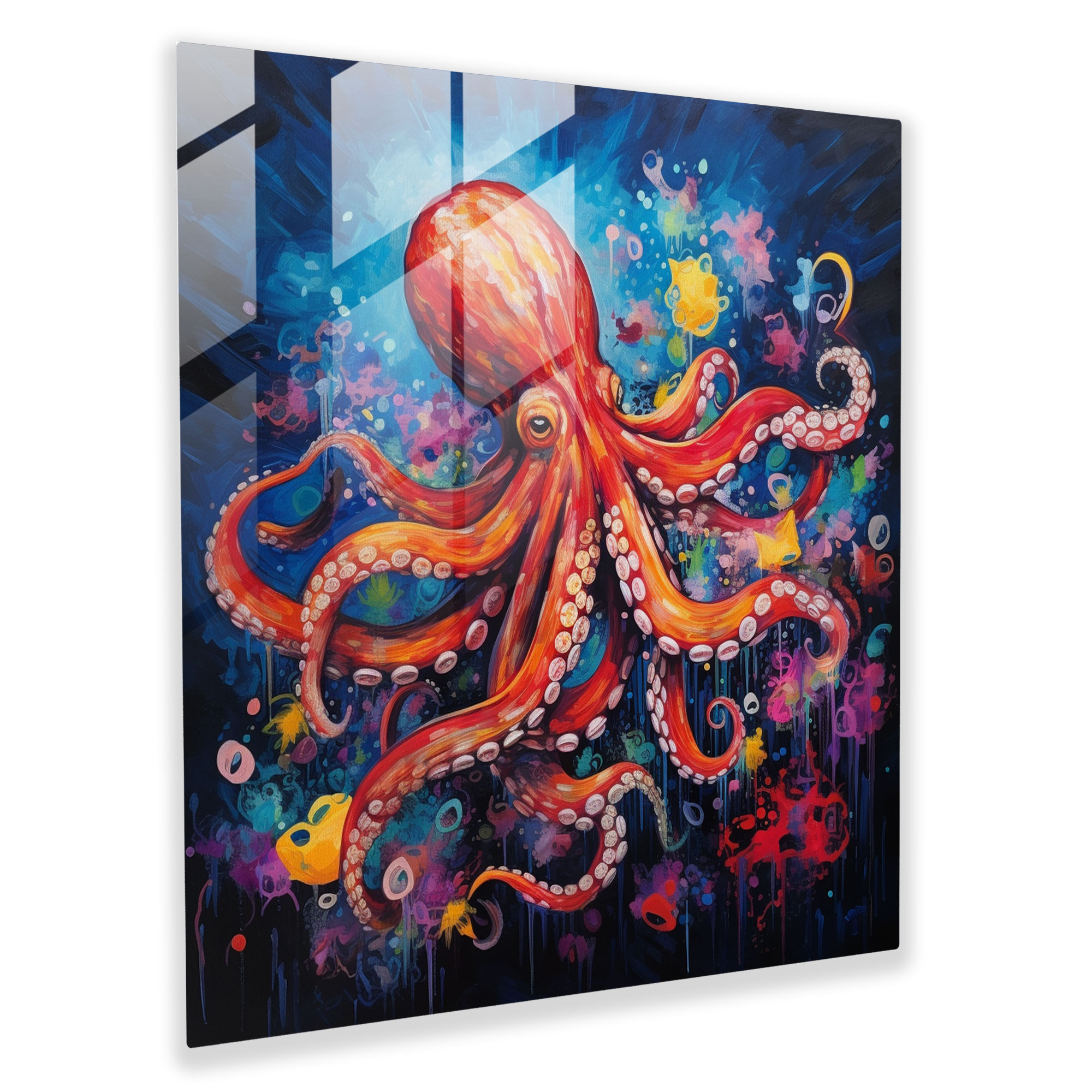 Octopus Glass Print - Octopus, Underwater, Glass Wall Art, Home Decoration