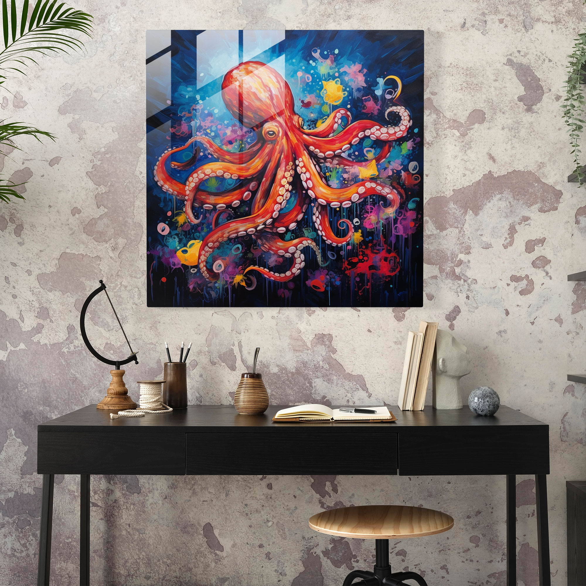 Octopus Glass Print - Octopus, Underwater, Glass Wall Art, Home Decoration