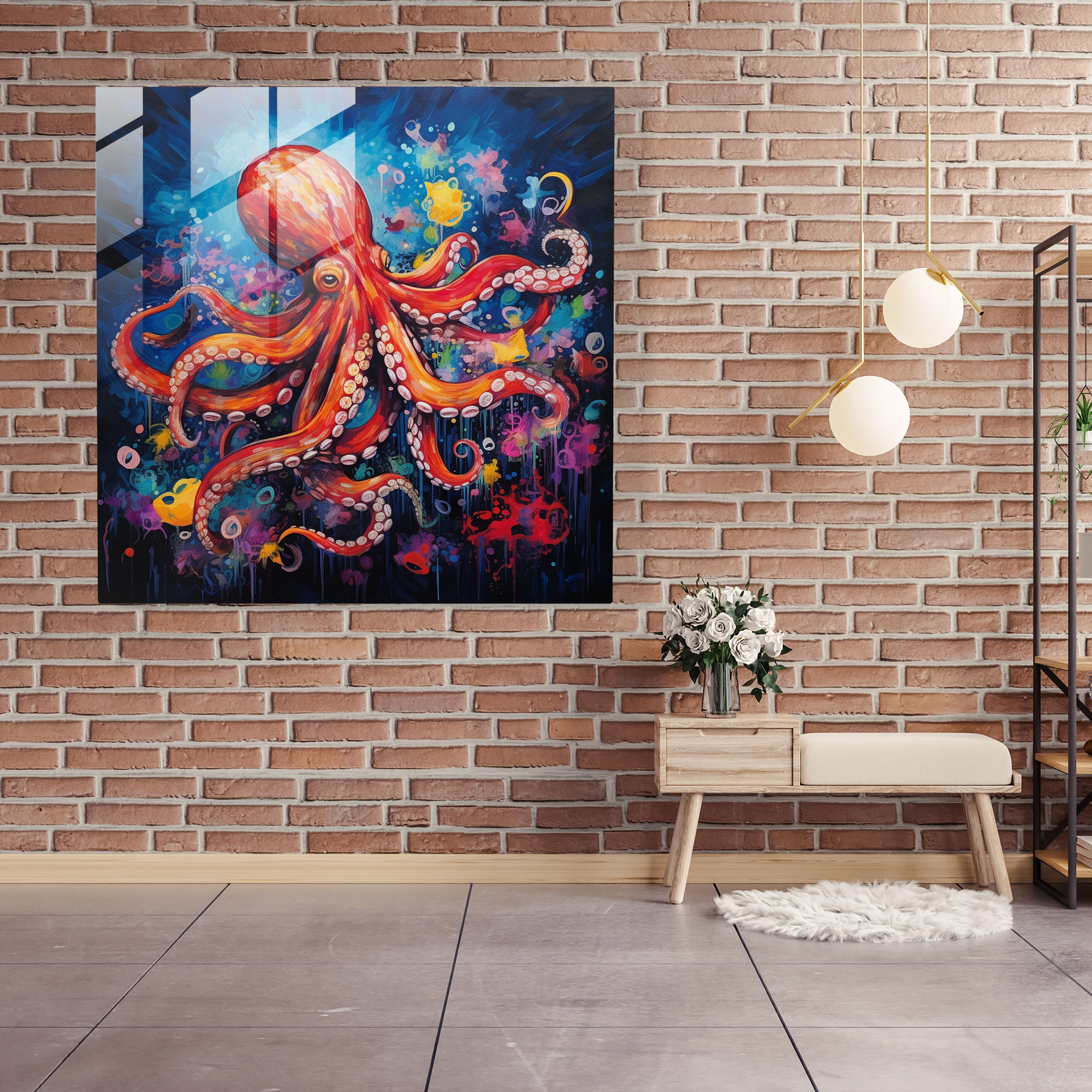 Octopus Glass Print - Octopus, Underwater, Glass Wall Art, Home Decoration