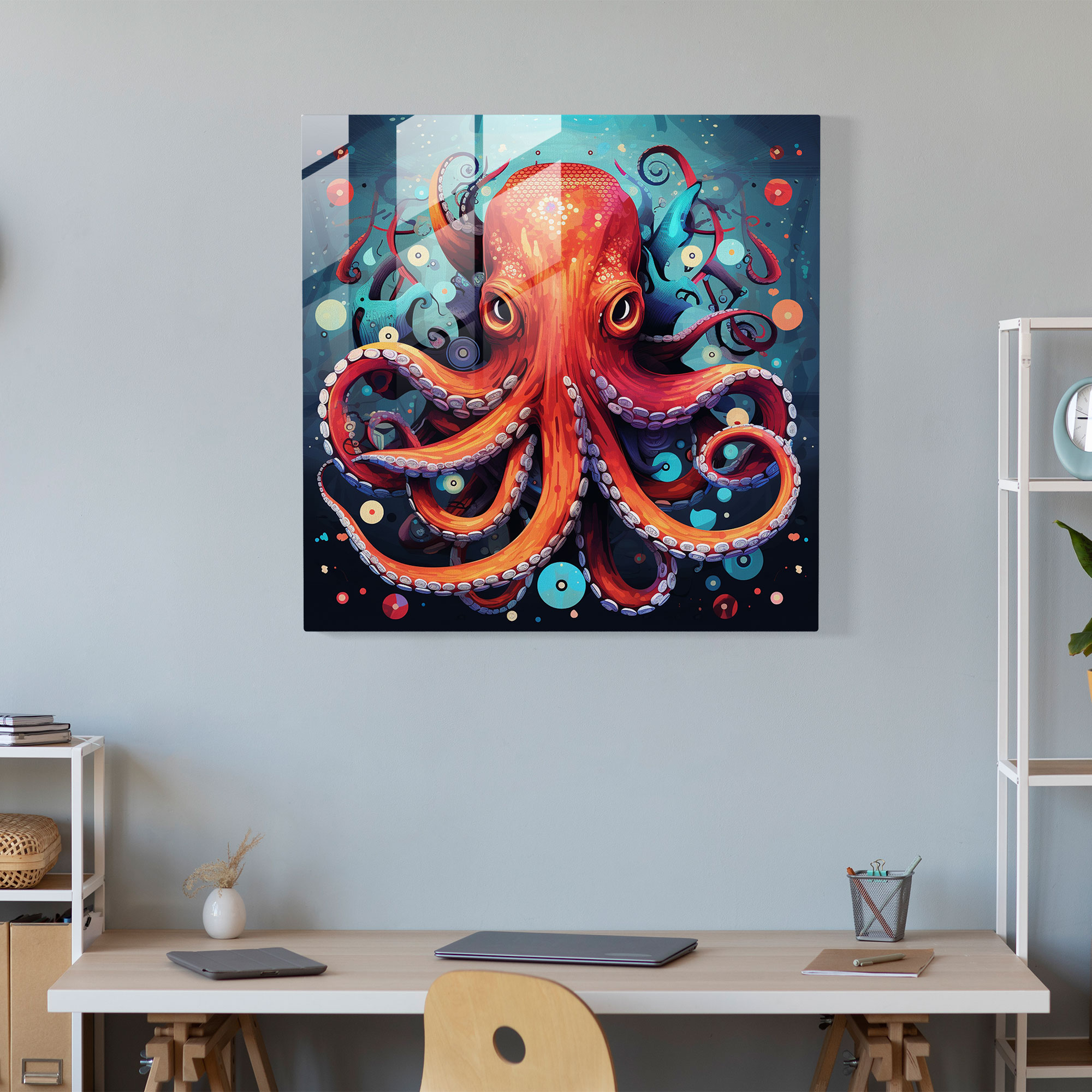 Vibrant Octopus Glass Print - Octopus, Octopus, Bold Colors, Marine Life