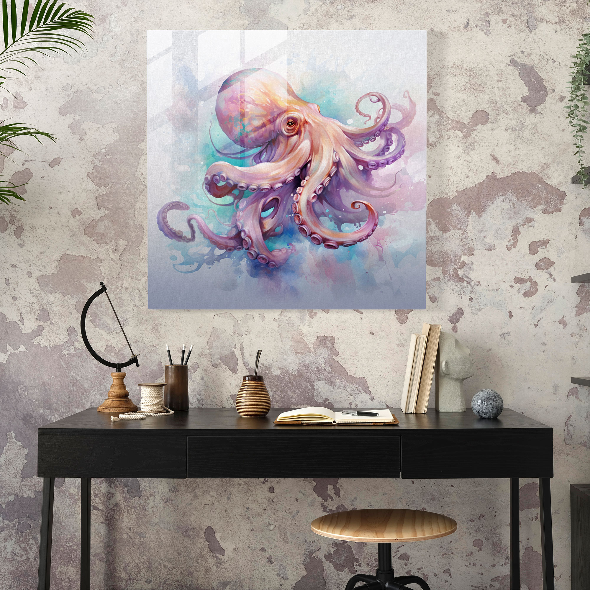 Ethereal Octopus Glass Print - Octopus, Glass Print, Home Decoration, Glass Art