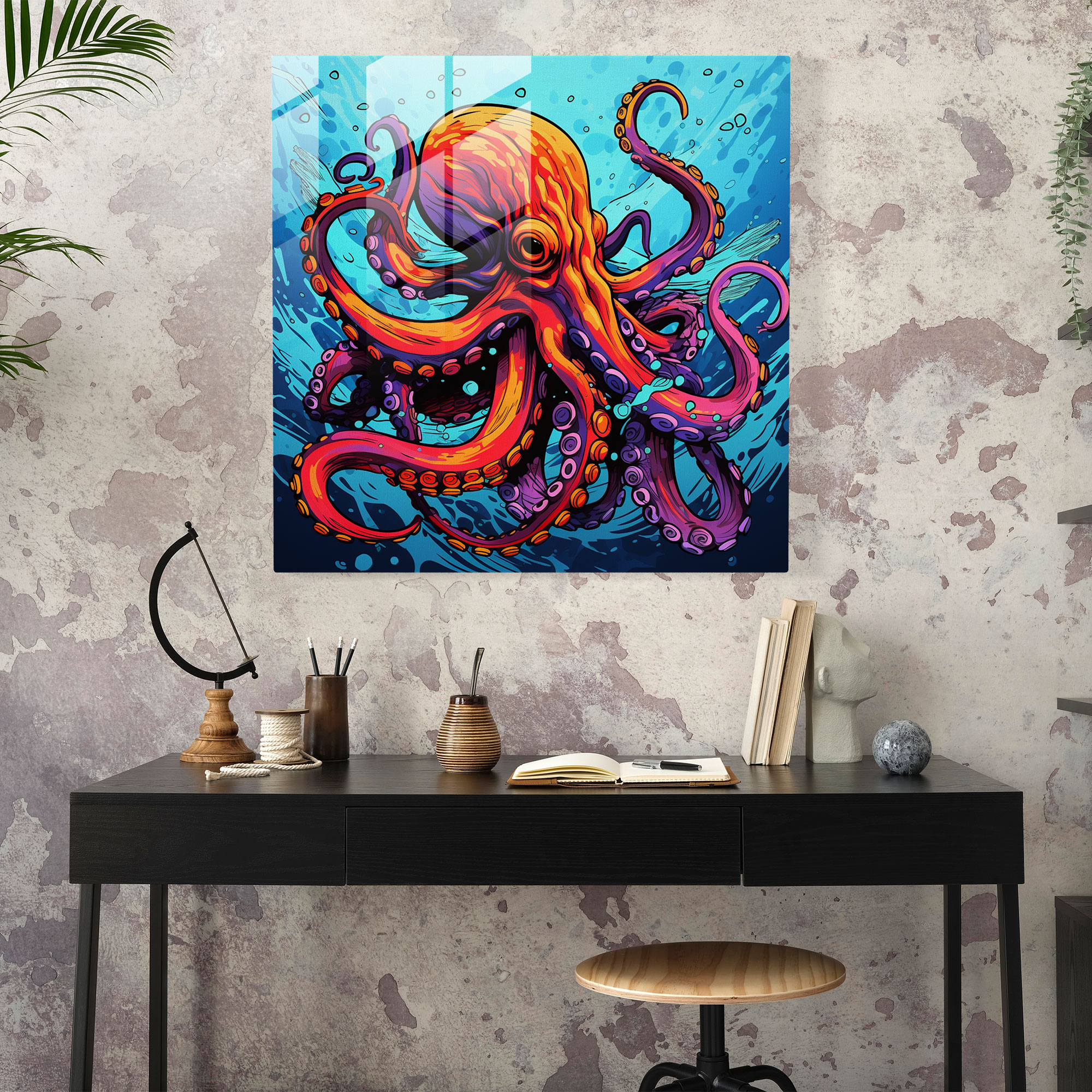 Pop Octopus Glass Print - Octopus, Glass Wall Art, Glass Print, Glass Art