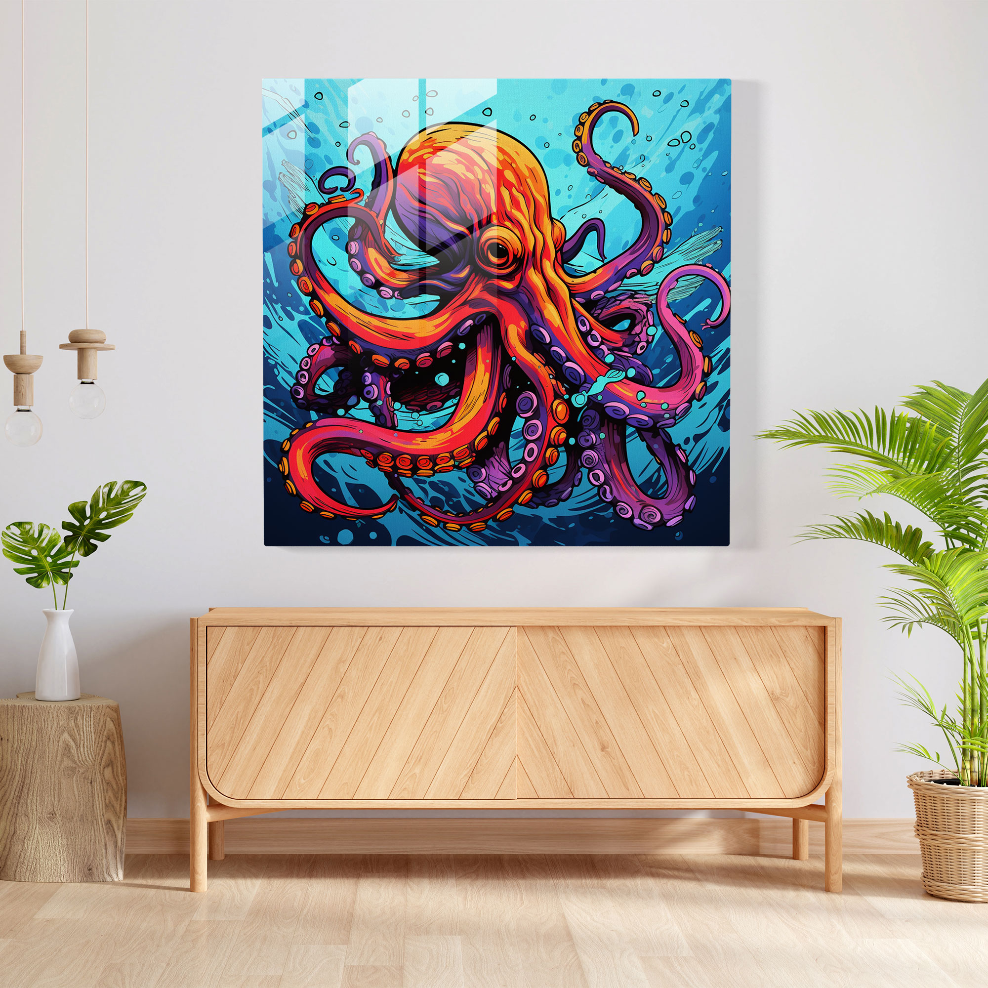 Pop Octopus Glass Print - Octopus, Glass Wall Art, Glass Print, Glass Art