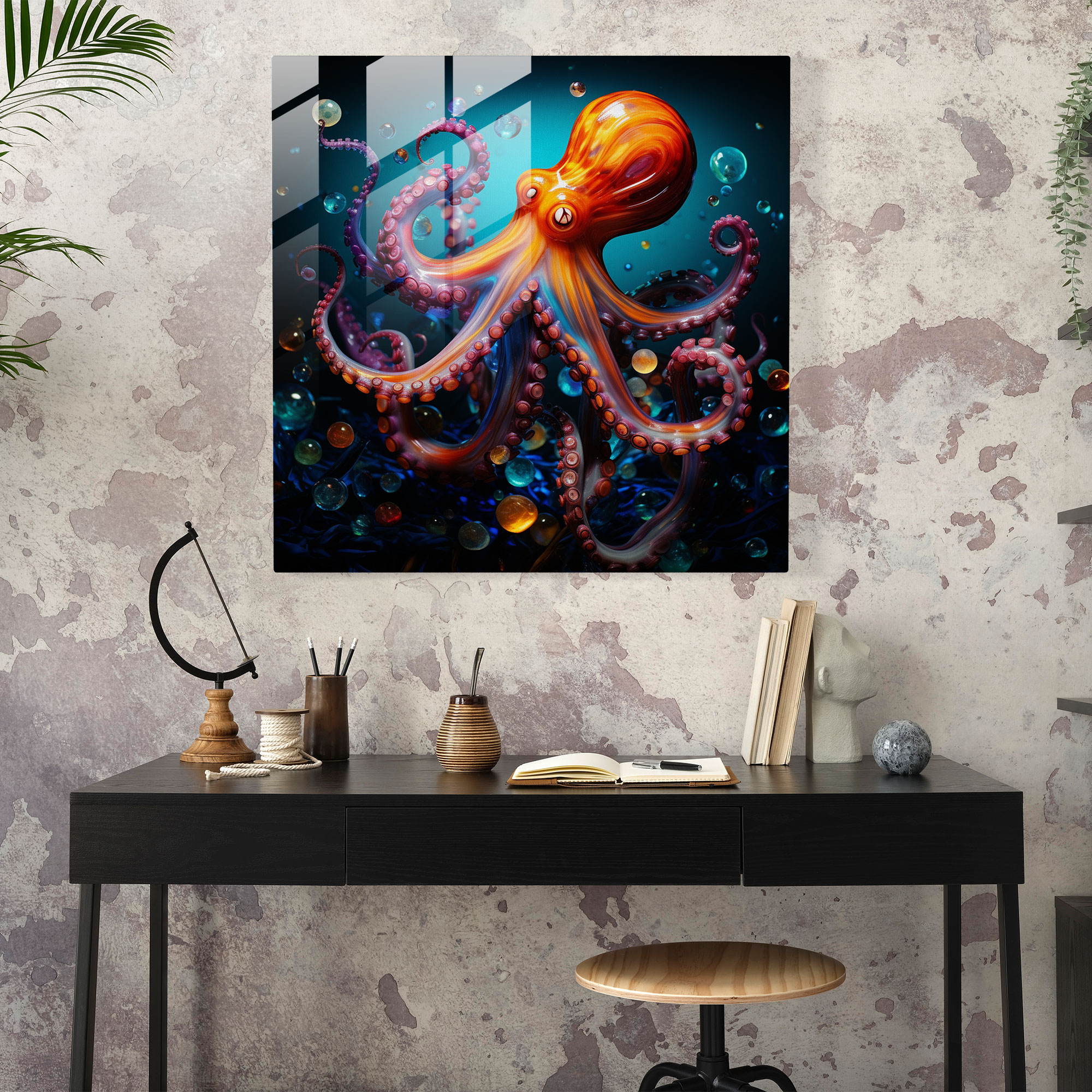 Octopus Glass Print - Modern Abstract Ocean Wall Decoration - Octopus, Abstract Art, Glass Wall Art, Modern Art