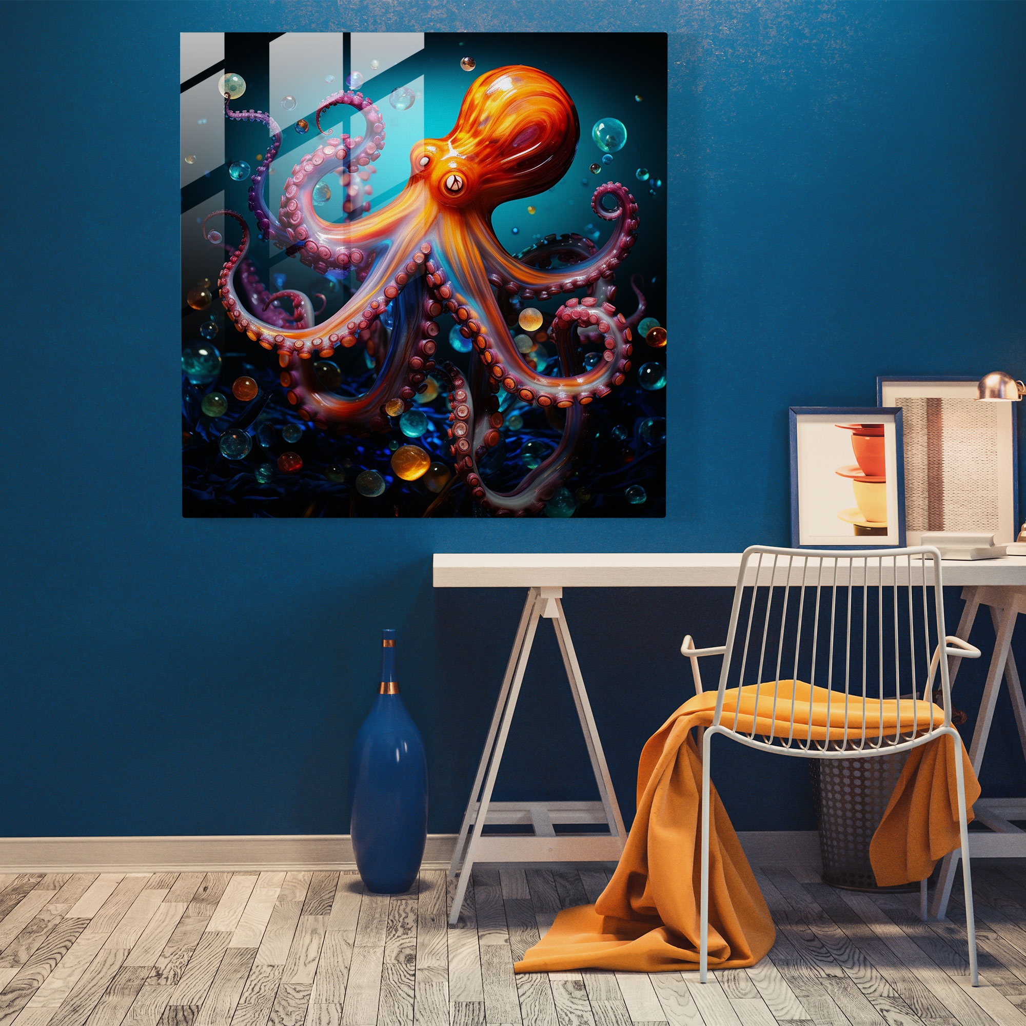 Octopus Glass Print - Modern Abstract Ocean Wall Decoration - Octopus, Abstract Art, Glass Wall Art, Modern Art