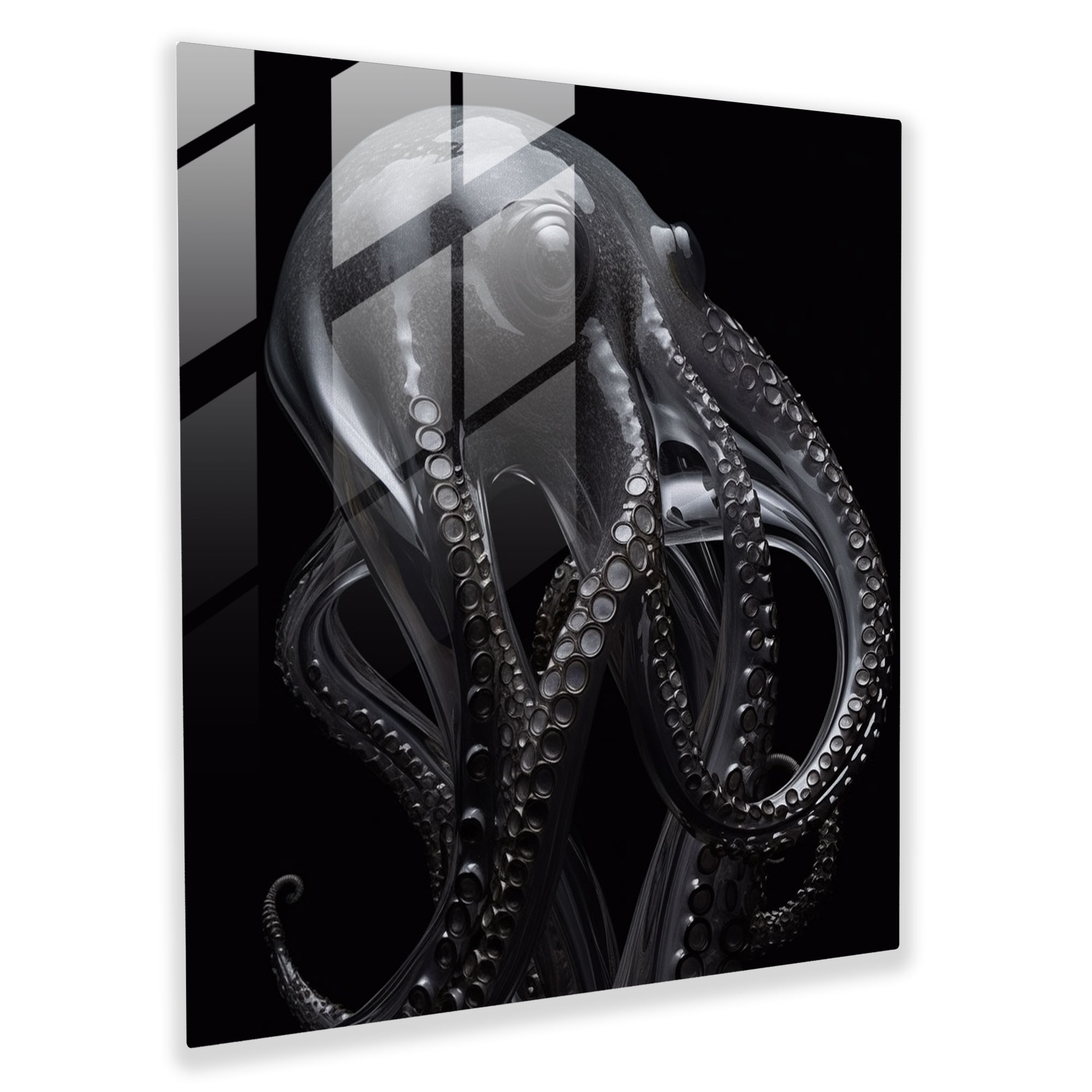 Octopus Glass Print - Minimalist Monochrome Wall Decoration - Octopus, Glass Art, Home Decoration, Intricate Details