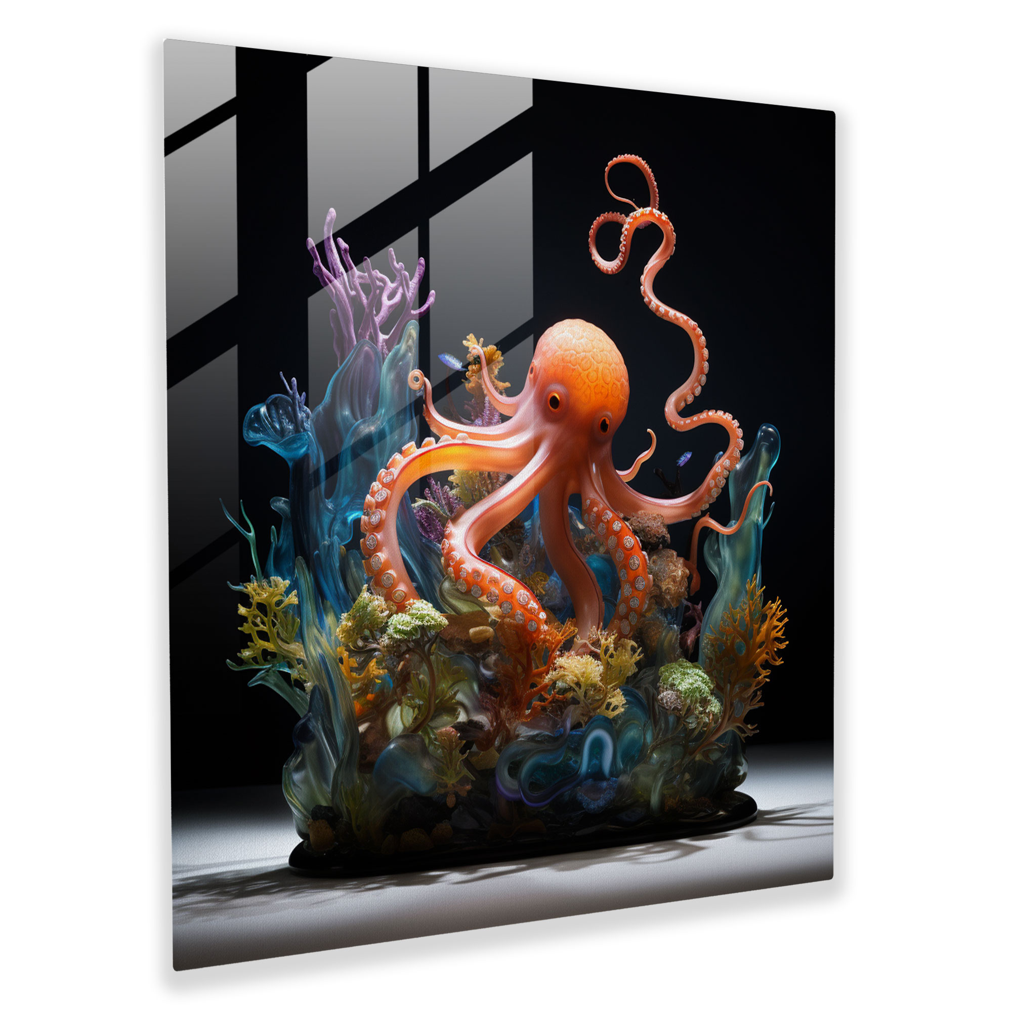 Octopus Glass Print - Contemporary Underwater Wall Decoration - Octopus, Wall Decoration, Vibrant Colors, Glass Art