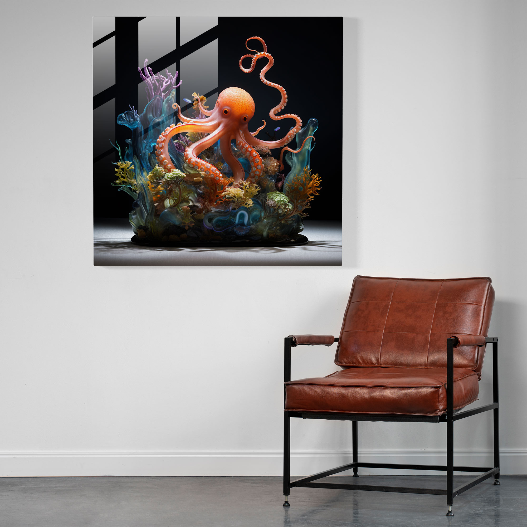 Octopus Glass Print - Contemporary Underwater Wall Decoration - Octopus, Wall Decoration, Vibrant Colors, Glass Art