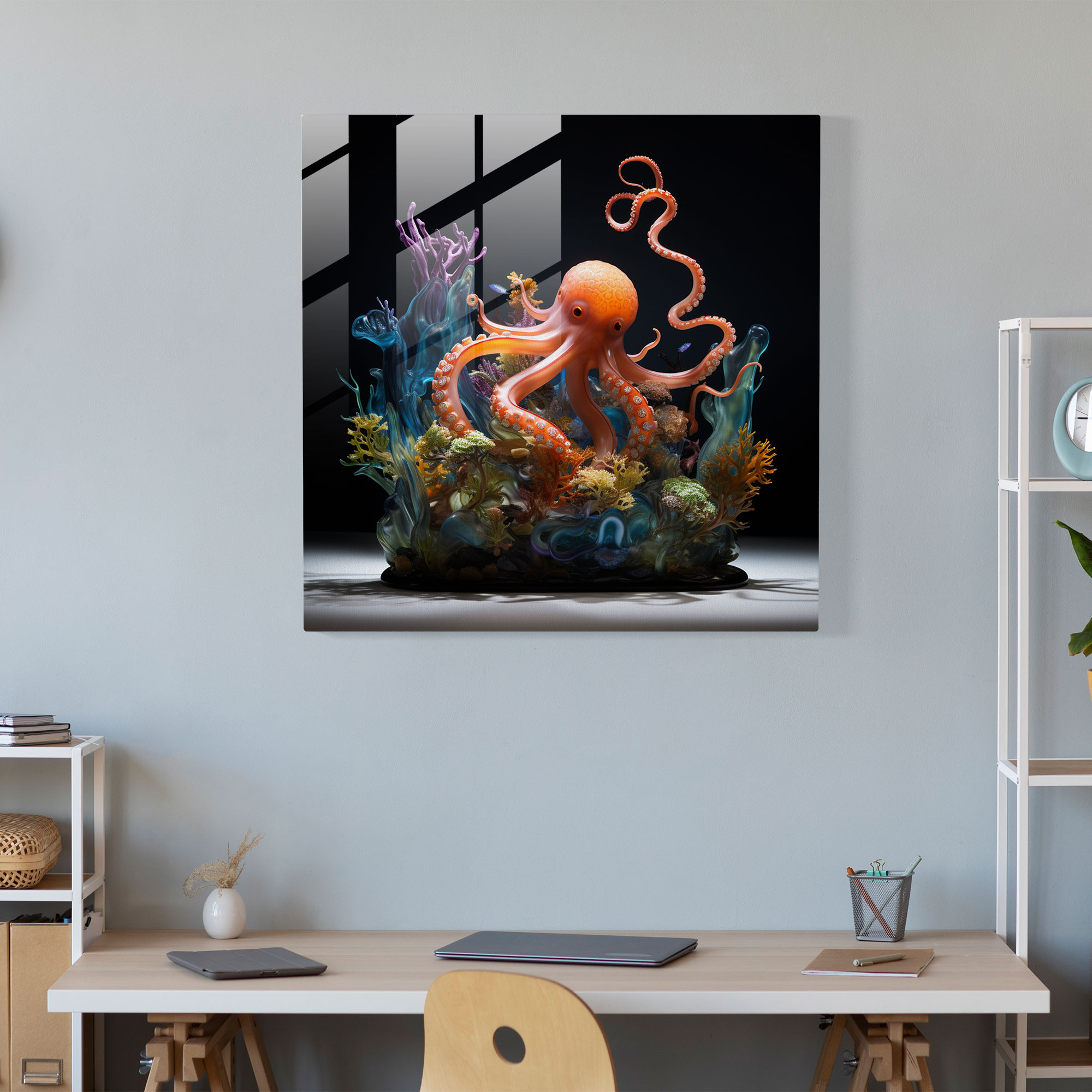 Octopus Glass Print - Contemporary Underwater Wall Decoration - Octopus, Wall Decoration, Vibrant Colors, Glass Art