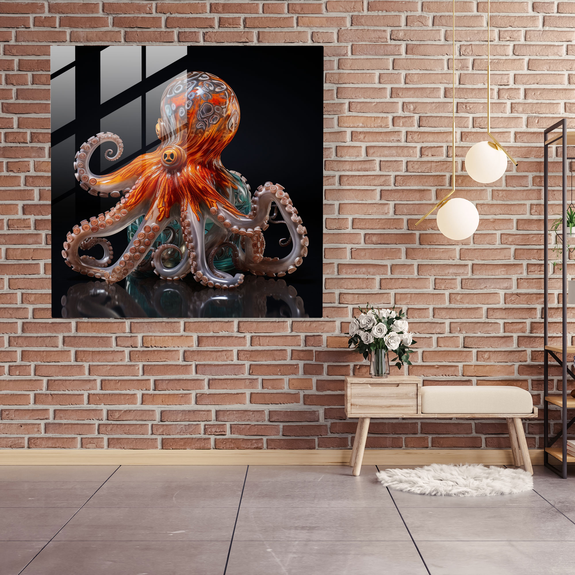Octopus Glass Print - Realistic Lifelike Wall Decoration - Octopus, Glass Art, Wall Decoration, Modern Art