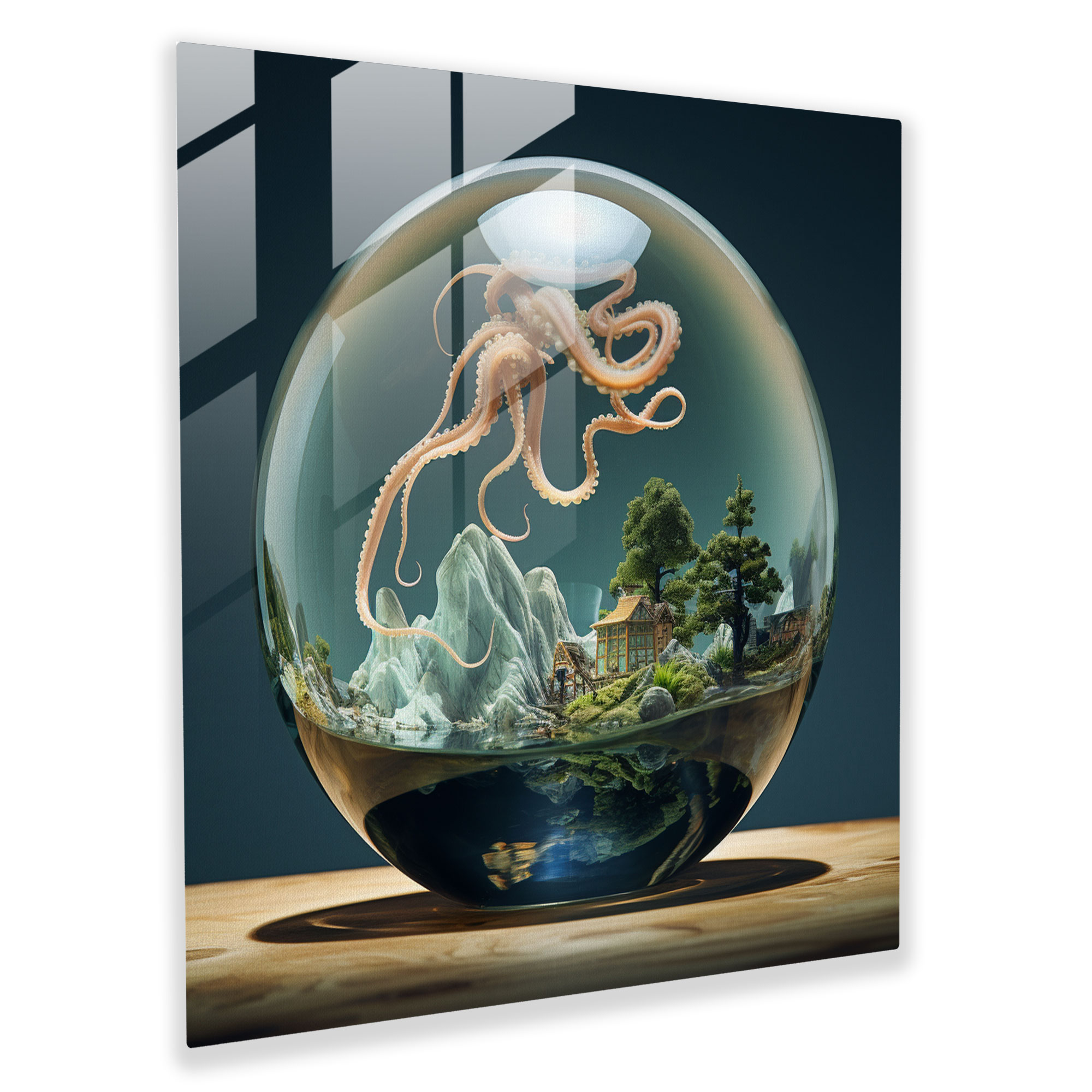 Octopus Glass Print - Surreal Dreamlike Wall Decoration - Octopus, Glass Wall Art, Wall Decoration, Modern Art