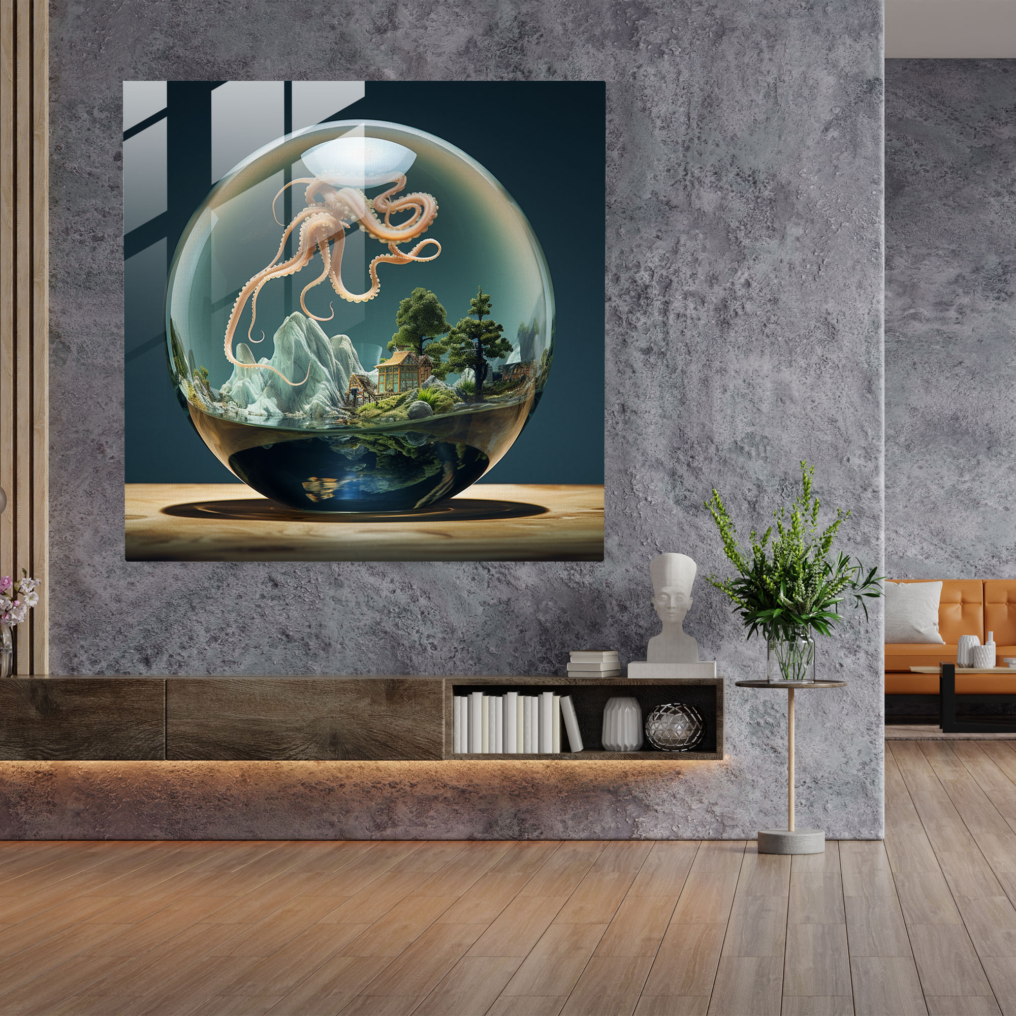 Octopus Glass Print - Surreal Dreamlike Wall Decoration - Octopus, Glass Wall Art, Wall Decoration, Modern Art
