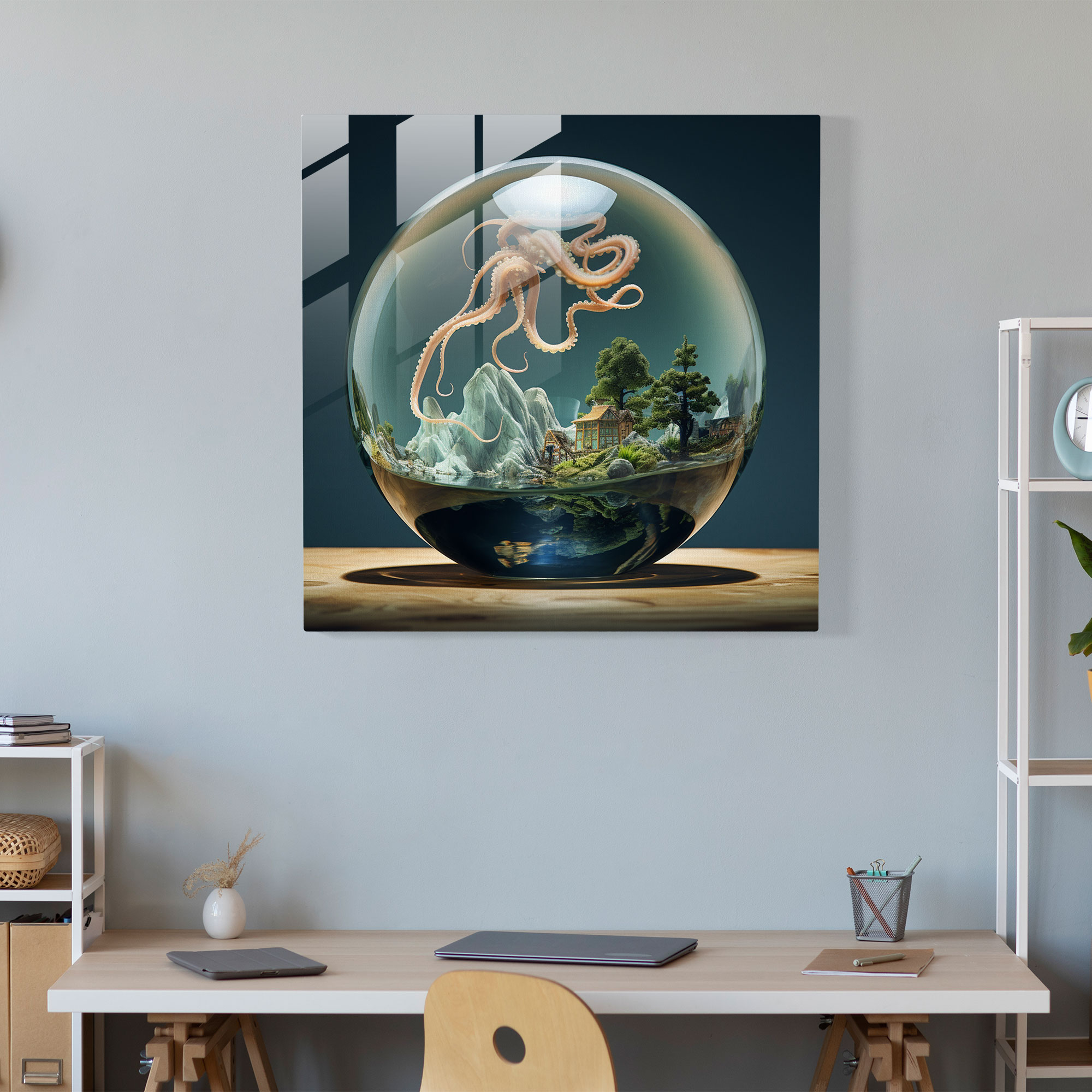 Octopus Glass Print - Surreal Dreamlike Wall Decoration - Octopus, Glass Wall Art, Wall Decoration, Modern Art