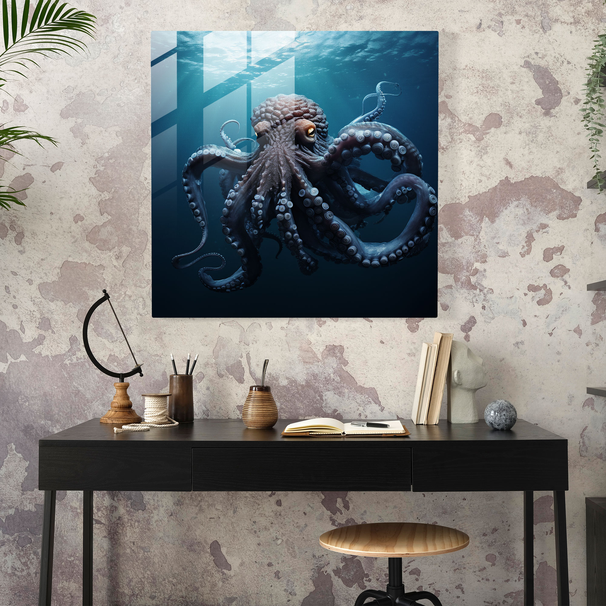 Octopus Glass Print - Octopus, Modern Art, Glass Art, Glass Wall Art