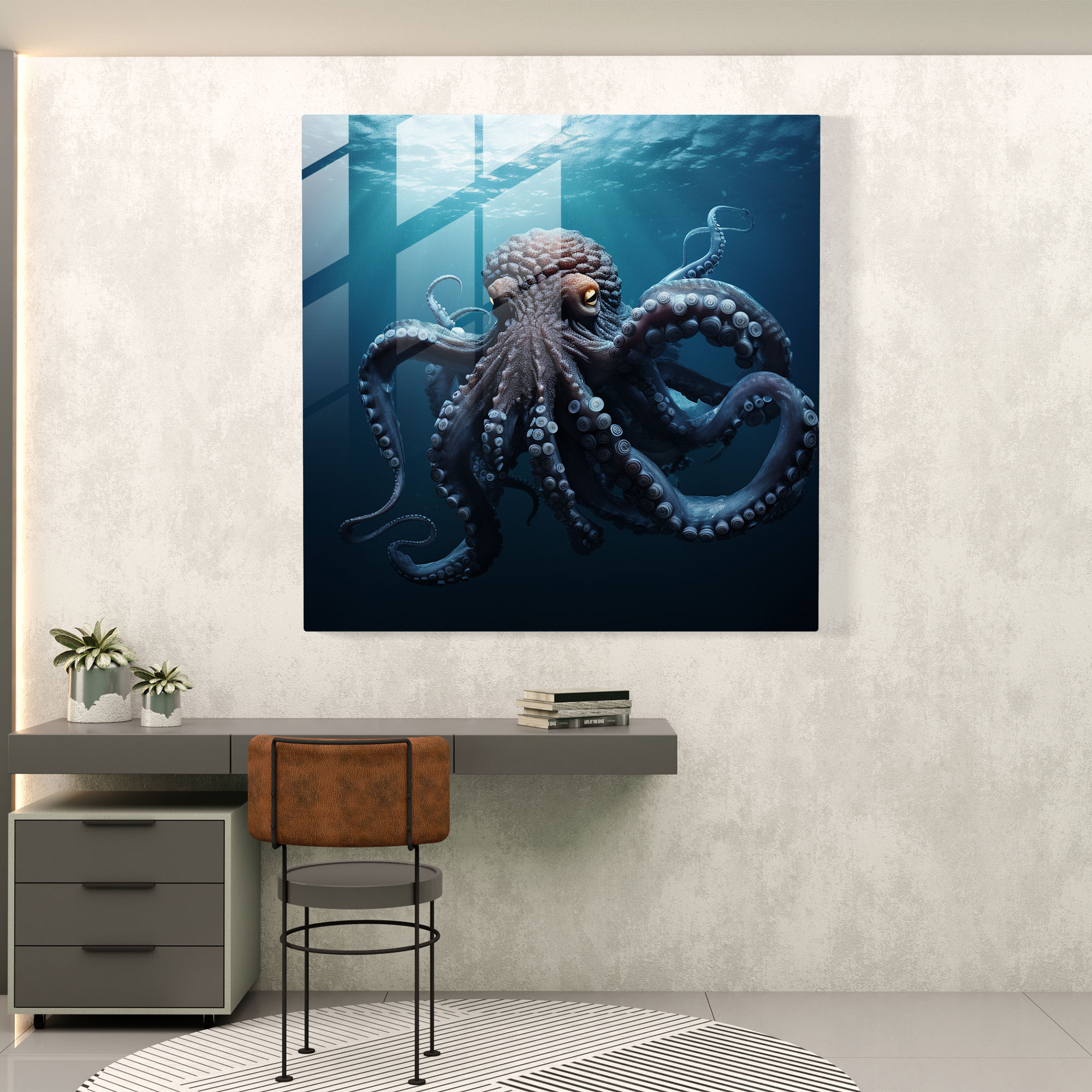 Octopus Glass Print - Octopus, Modern Art, Glass Art, Glass Wall Art