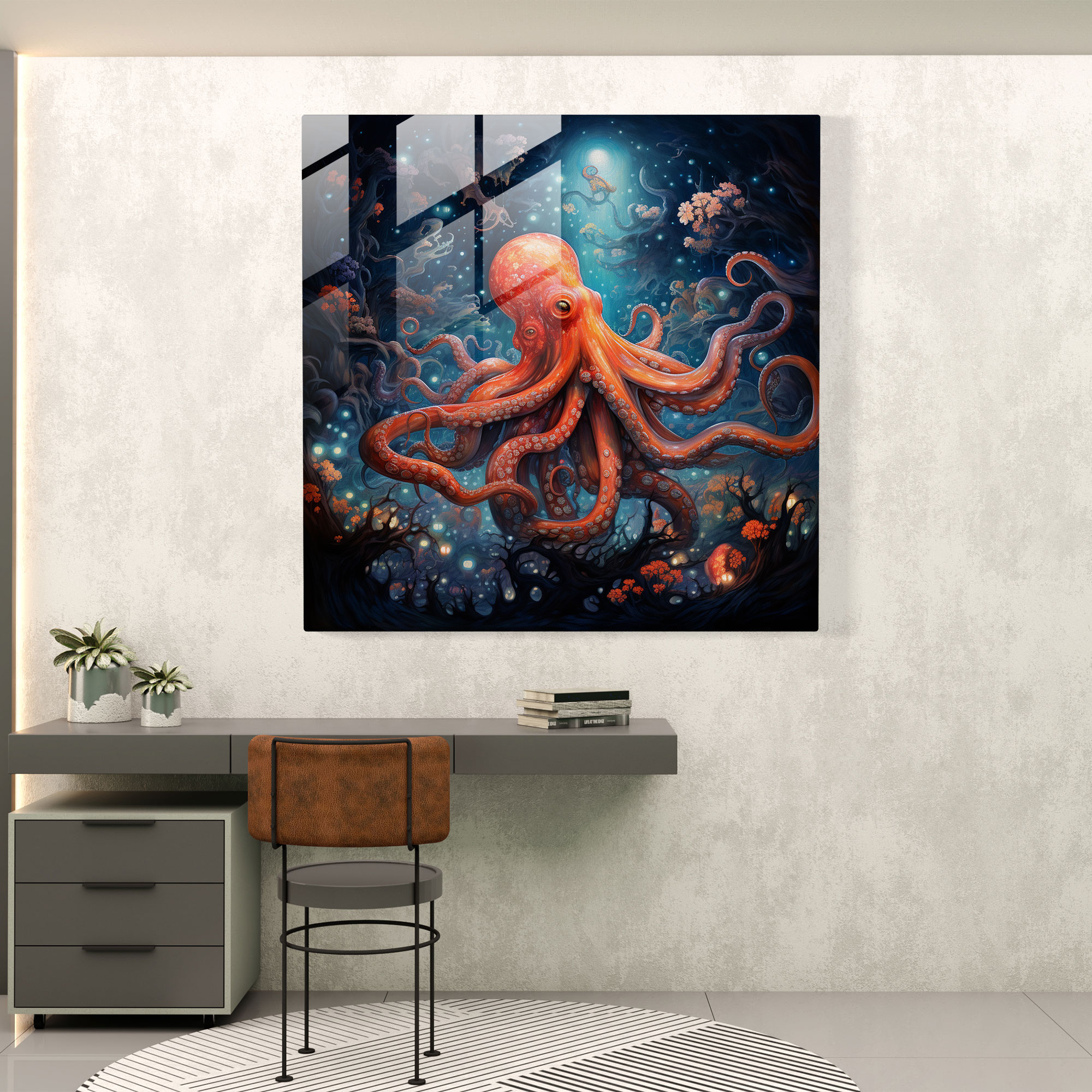 Dreamy Octopus Glass Print - Octopus, Whimsical, Glass Art, Glass Print