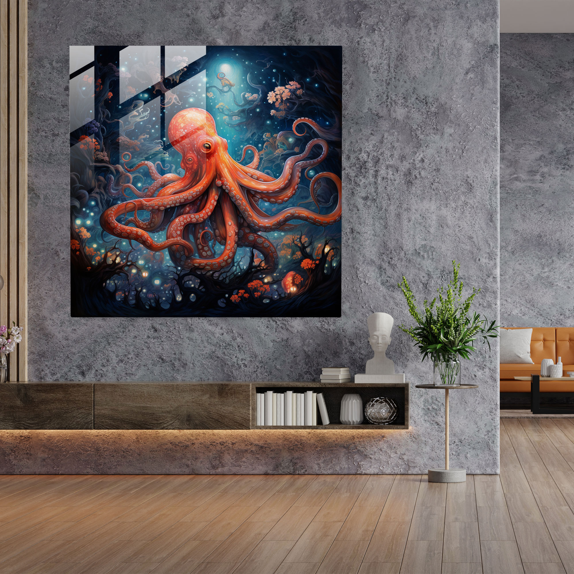 Dreamy Octopus Glass Print - Octopus, Whimsical, Glass Art, Glass Print