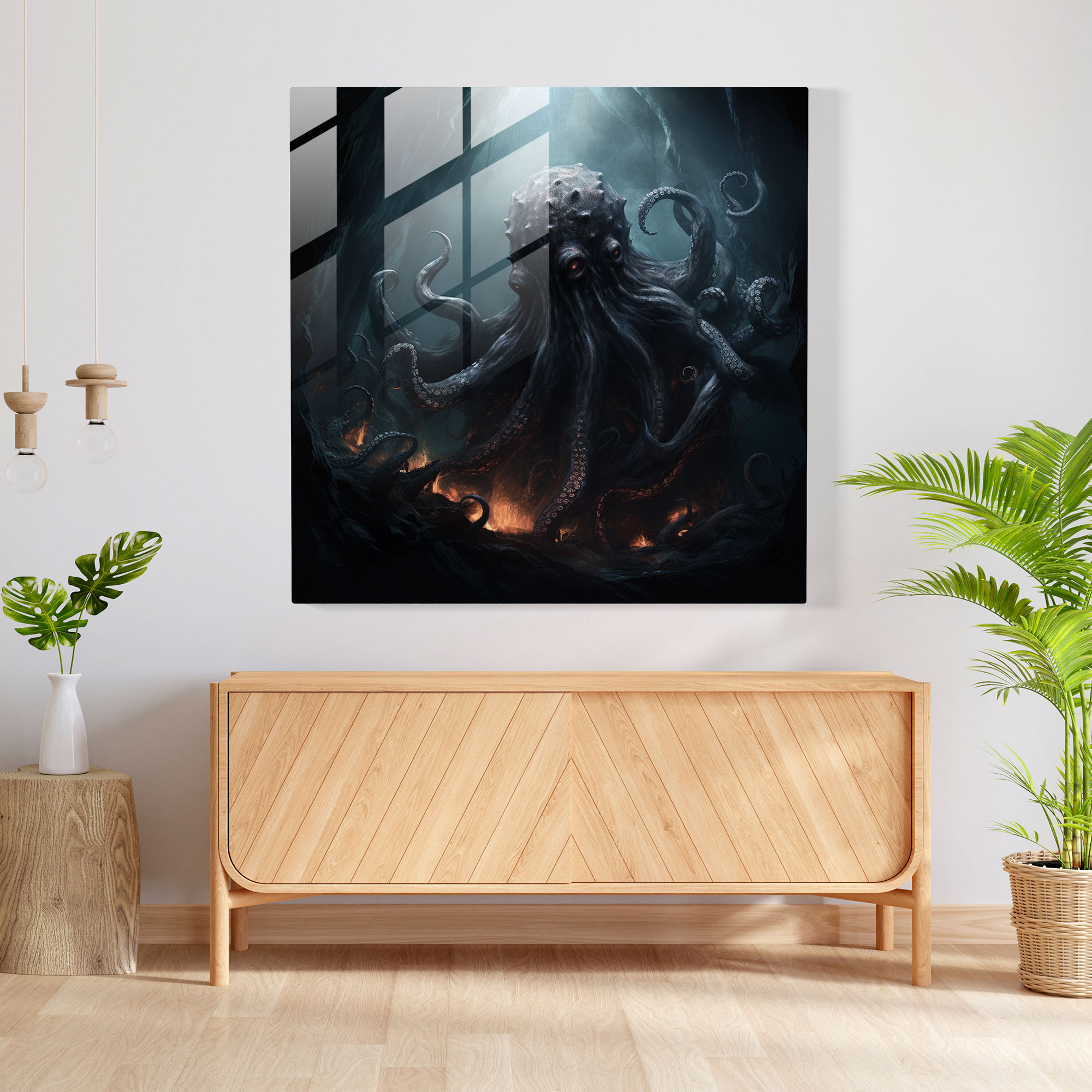Abyssal Octopus Glass Print - Octopus, Modern Art, Wall Decoration, Mysterious Beauty