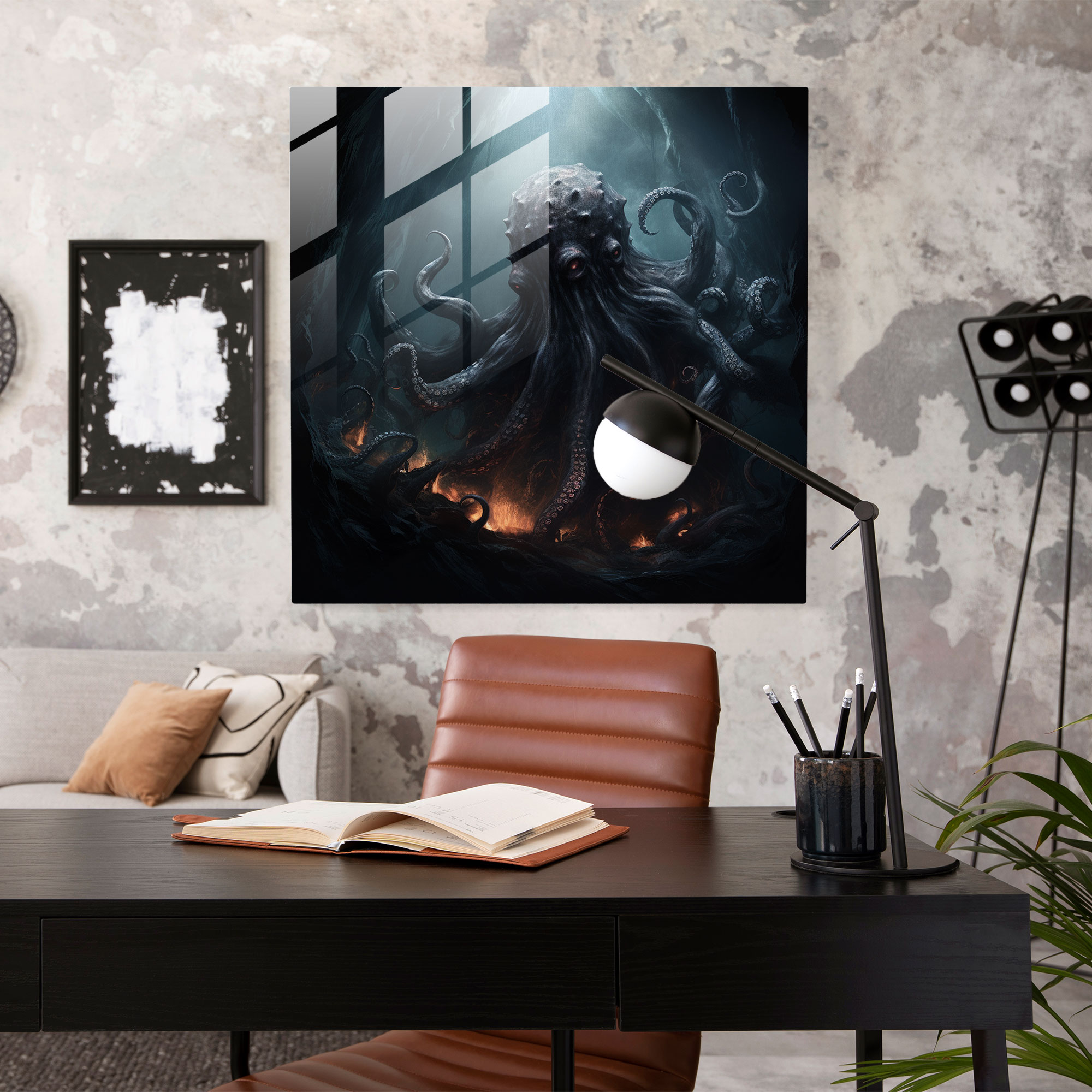 Abyssal Octopus Glass Print - Octopus, Modern Art, Wall Decoration, Mysterious Beauty