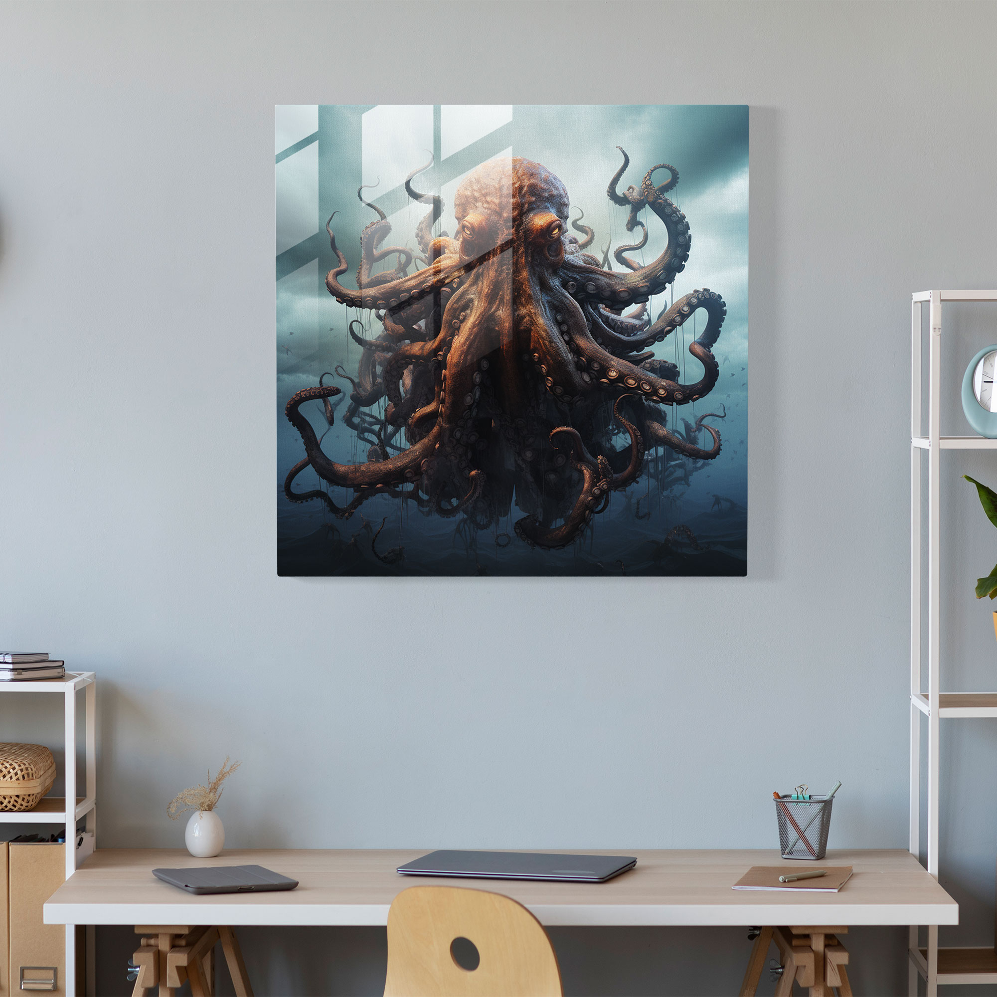 Asil Ahtapot Cam Tablo - Modern Sanat Sofistike Asil